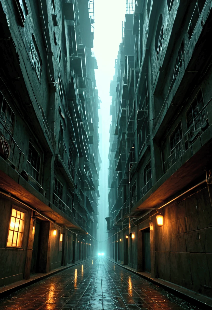 A vibrant underground Lilliputian city thriving beneath a modern urban sewer system. The scene is split, showing the bustling upper city above with towering skyscrapers, busy streets, and modern life, while below lies a miniature, glowing underworld filled with intricate structures, tiny glowing lanterns, and bustling Lilliputian activity. The underground city is connected by delicate bridges, carved tunnels, and shimmering waterways, contrasting the industrial pipes and damp walls of the sewer. The camera captures a seamless transition between the two worlds, highlighting their coexistence in a highly detailed and dynamic composition.