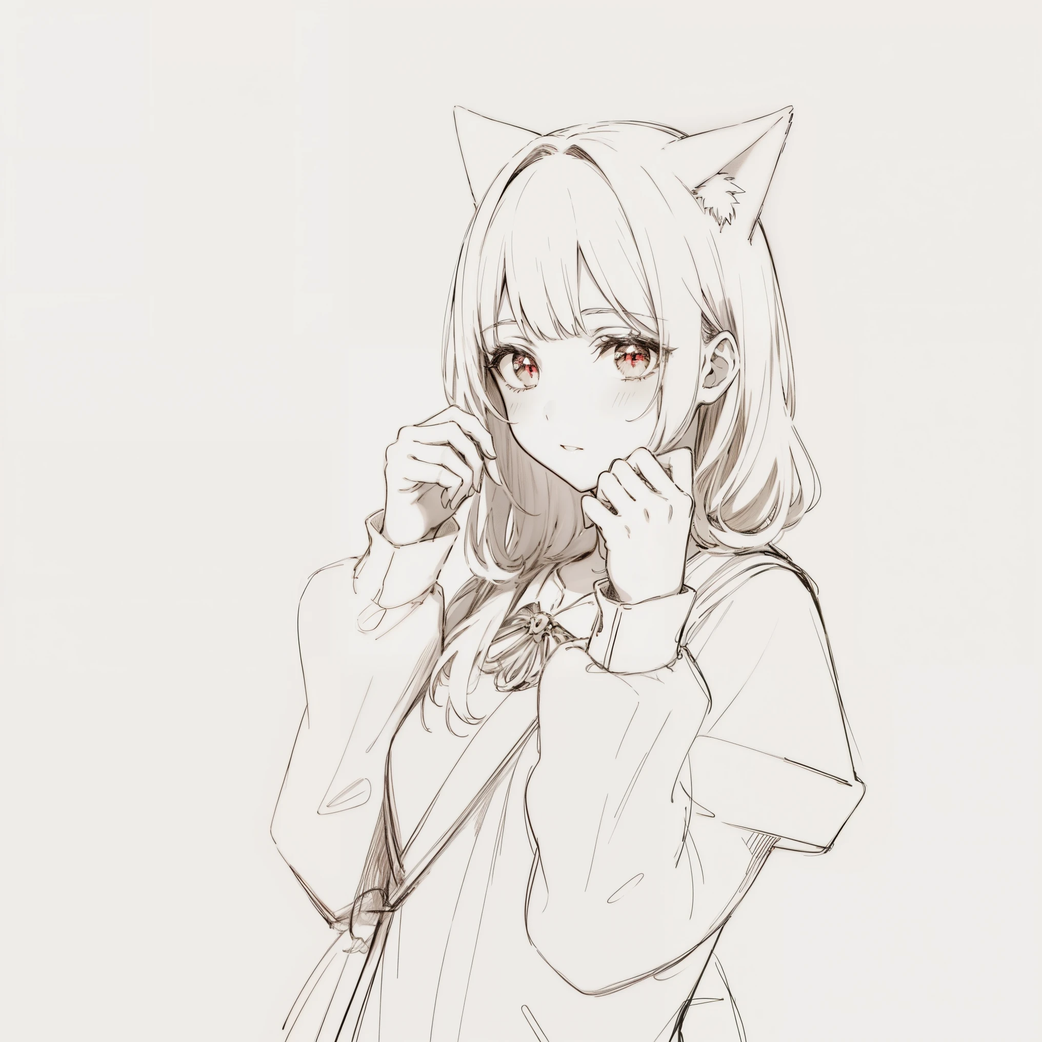 cute female child,cat ear,succinct,A look of disgust,handpainted,Uncolored line drawings