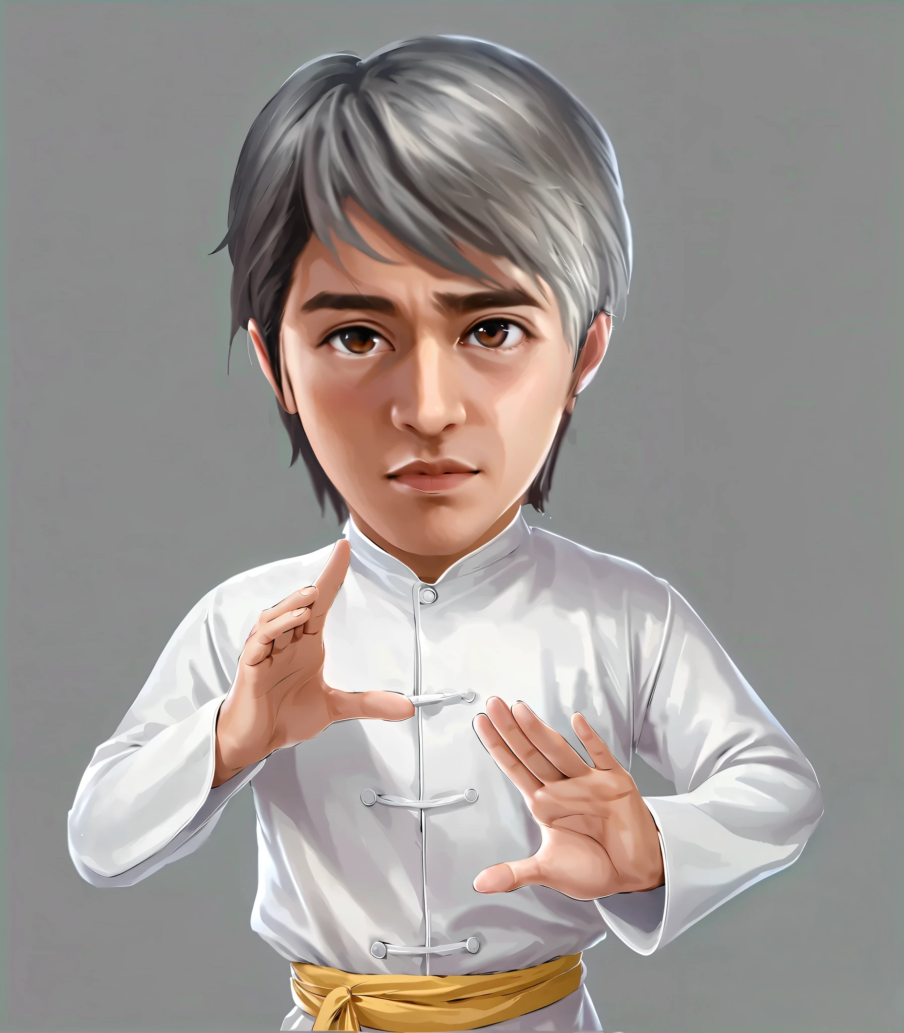 masterpiece, top quality, hand-painted style characters , Best Quality, Official Art , the main character in the movie God Eater,Stephen Chow,白发Stephen Chow, white cheongsam ,,Handsome face , melancholy expression,Silence,Contest ,, has a delicate and handsome face ,电影Actor,Stephen Chow明星, Beautiful eyes ,Staring at the camera ,Handsome face, extremely detailed eyes and faces, Long eyelashes, masterpiece, high quality , Perfect Face , Smile ,Perfect Fingers, Perfect Anatomy , Perfect Arms, Male celebrity,Handsome face, Beautiful eyes , Actor, hand-painted style characters ,2.5D, ( Beautiful eyes , Highest Quality ,16K, high resolution , masterpiece:1.2), super detailed,( hand-painted style characters , Beautiful eyes ,realistic :1.37),HDR, Ultra HD, studio lighting , ultra-fine painting , clearly focused, physically-based rendering , Extreme Detailed Description ,Professional, The bright colors , dramatic lighting , Light and Dark Contrast, Mystery,joy,, surrealistic ,fantasy