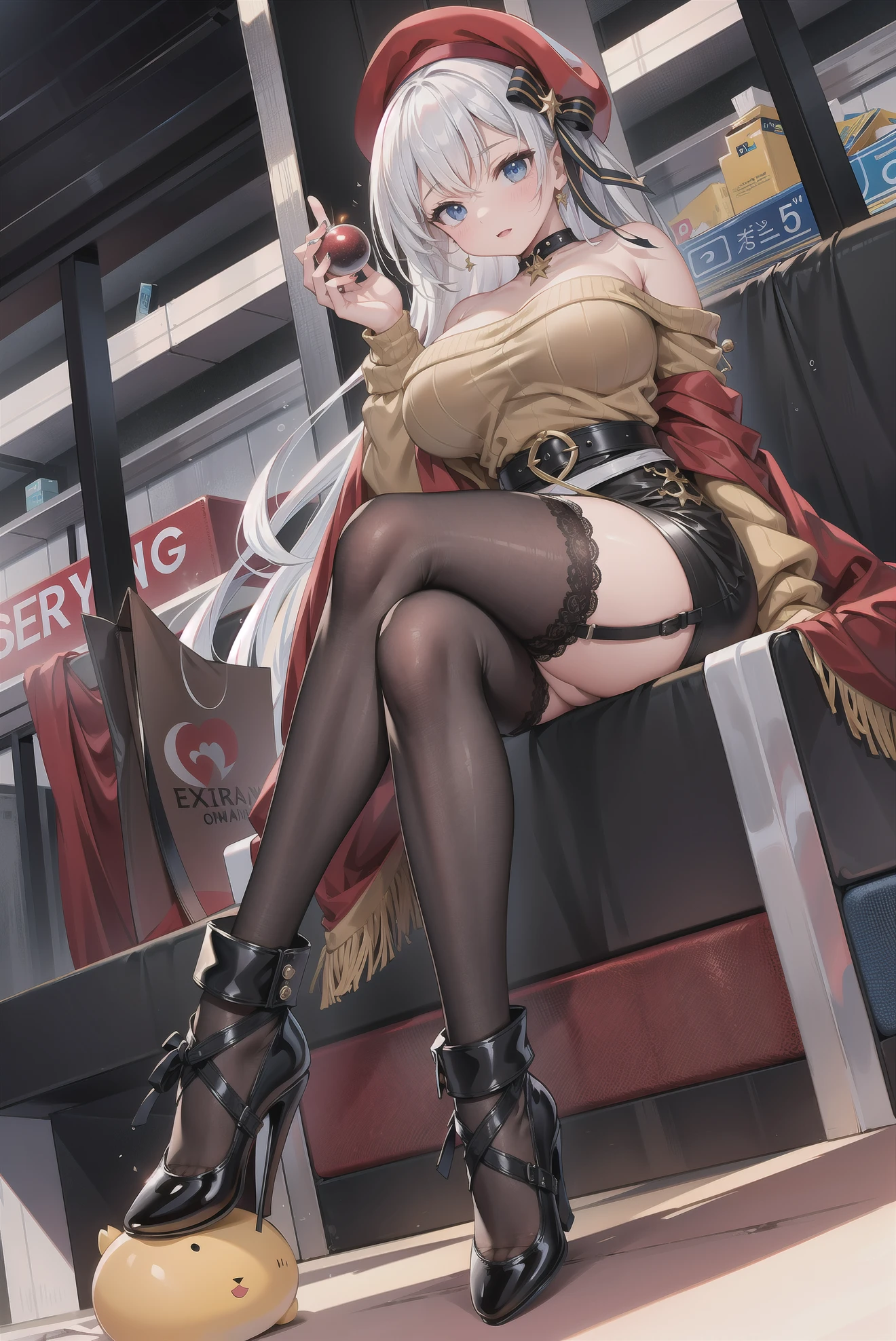 Anime girl, realistic, panties, pubic hair,, legs open, pantyhose, sitting, sweat, lots of sweat,