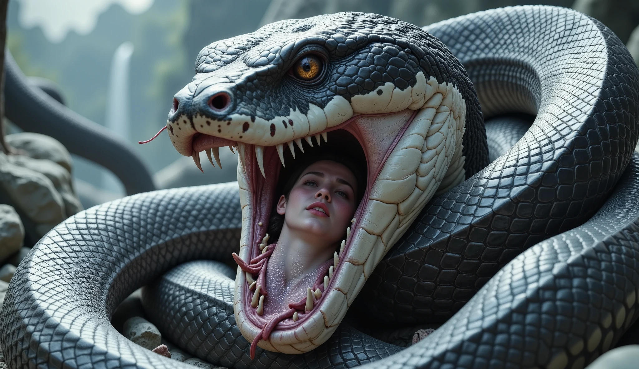 Immediately swallowed whole by a giant snake.