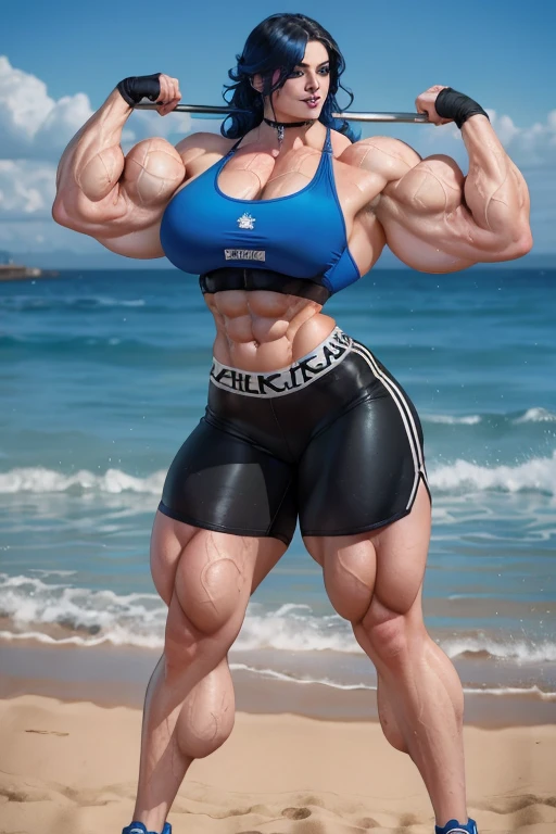 (1 girl:1.25), (cara delevingne:1.25), (a photo of a bodybuilder girl with a huge erect penis on the beach:1.25), (long pink hair:1.25), (huge upper body:1.25), (wide shoulders:1.25), (huge muscular arms:1.45,) (10-pack abs:1.25), (lots of veins:1.25),Realistic, Very detailed face and eyes, masterpiece