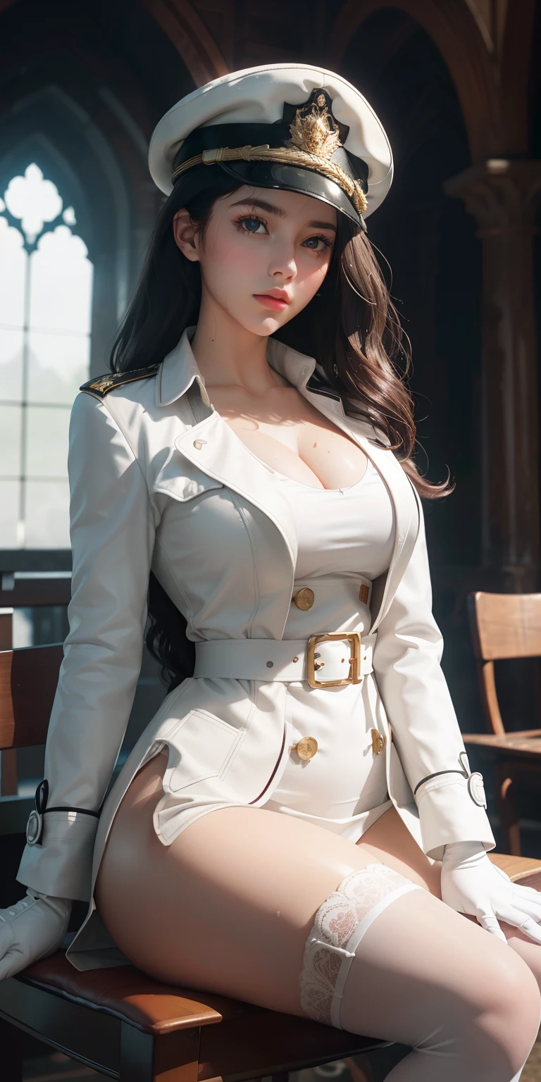 full body photo of the most beautiful work of art in the world with a beautiful secretary, sitting, smiling, roupa sexly, nostalgia, sexly, stethoscope, majestic professional heart oil painting, intrikate, high détail, sharp focus, Dramatic, photorealistic painting art by midjourney and greg rutkowski