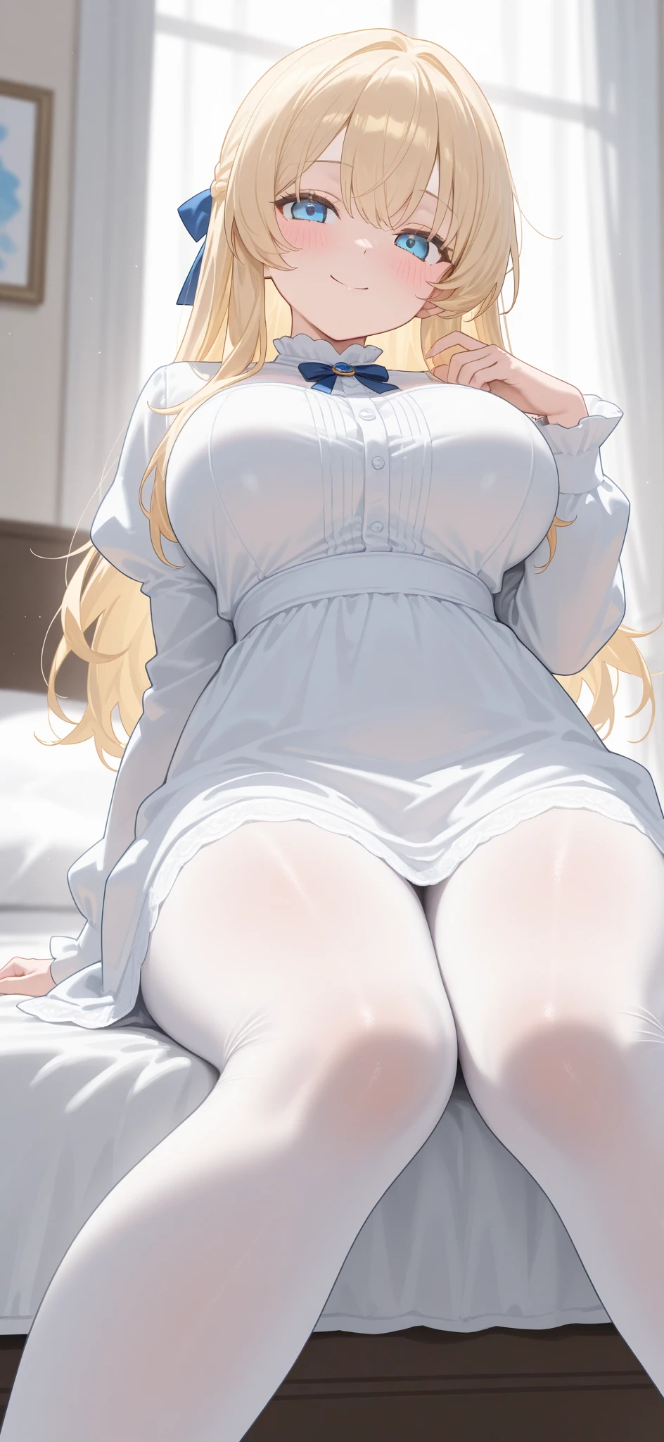 4k, masterpiece, high resolution, 3D art style, Uzaki Tsuki, 1girl, ((bimbo))), detailed face and eyes, beautiful face, long white hair, blue eyes, thick lips, erotic ahegao face, slender hips, thick thighs, huge and droopy breast, huge round ass, cleavage, ice cream spill over cleavage, sweater and long skirt, force to lay down face up on the floor, view from top down