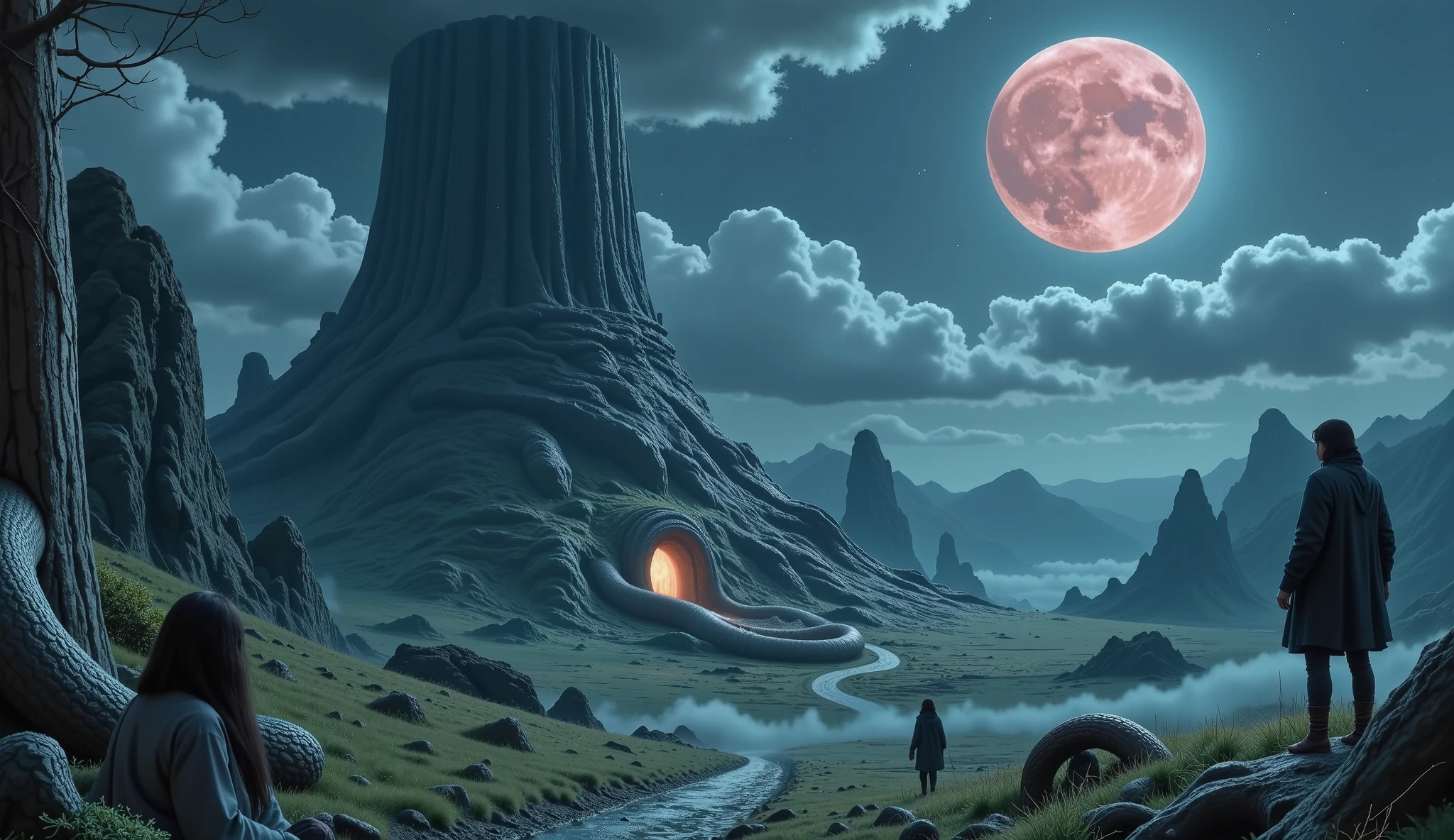 "From that day onward, the Great Serpent Mound became a forbidden place, shrouded in mystery and fear. No one dared to approach the mound on nights when the moon turned red again. Tales of the divine serpent and whispers from beneath the earth spread among the nearby villages. Everyone believed the site to be cursed, a gateway to the realm of the supernatural. Only the sound of the wind sweeping across the mound during crimson moonlit nights served as a haunting reminder of the event that no one dared to forget, and no one would ever challenge fate in such a way again."