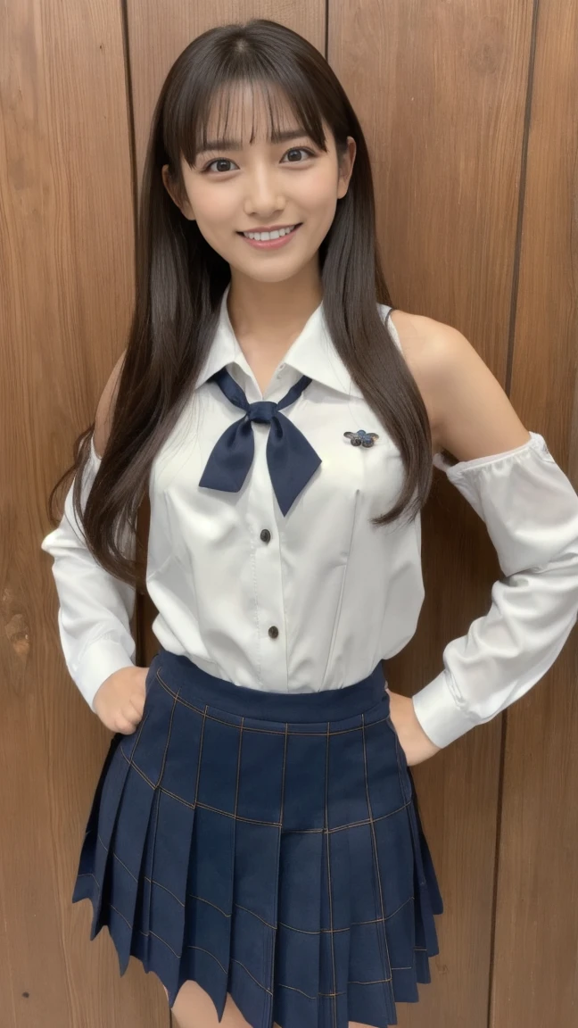 top-quality、masterpiece、独奏、a beautiful Japanese schoolgirl、sixteen years old、Sexy schoolgirl uniform、Colossal tits、(Photographing a subject from an angle)、(((((underboob)))))、Lower breast、underboob,skinny、 (Sexy uniform with a slight view of the underside of the chest)、(Visible lower milk、Uniform with visible ribs and navel)、Super mini skirt with no panties visible 、Uniform without sleeves、Happy smiling face、((looking at the viewers))、Blushing、school classrooms