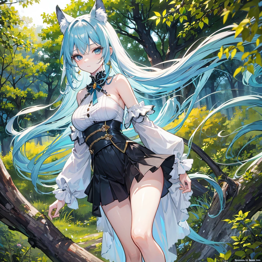 Anime style. In the middle of a large forest in North America a rave is celebrated. Es verano, hace calor, Es de noche y hay hogueras que dan buena luz a la imagen. Una mujer de gran belleza con un look alternativo y pseudo-hippie baila con los brazos abiertos en estado de euforia y trance. (La mejor calidad) (obra maestra)