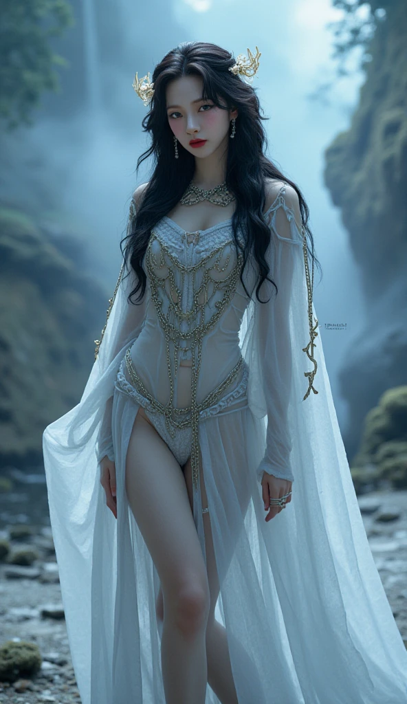 arafed, dark fantasy art, gothic art, (masterpiece:1.5), full body best details, highly detailed, best quality, highres, full body portrait of a vampire, elf (1.6, Masterpiece, best quality), ultra feminine (1.4 intricate details, Masterpiece, best quality) with a long curvy hair, dark color hair, red eyes (1.3 fantasy art, Masterpiece, best quality), ((beautiful delicate face)), Ultra Detailed Face (1.4 intricate details, fantasy art, Masterpiece, best quality), [visible sharp vampiric fangs] (1.6 intricate details, fantasy art, Masterpiece, best quality), [anatomically correct] red cloak, flowing cloak (1.4 intricate details, fantasy art, Masterpiece, best quality), wearing an intricate leather [white] dress (1.4 intricate details, gothic art, Masterpiece, best quality), high heeled boots, blood dripping on lips, urban background (intense details, beat details), fantasy, at night light, natural ,moon light, soft moon light, moon rays, clouds, gothic atmosphere, gothic street background, bats flying in background, soft light, dynamic light, [[anatomically correct]], high details, best quality, 8k, [ultra detailed], masterpiece, best quality, (extremely detailed), dynamic angle, ultra wide shot, RAW, photorealistic, wearing the garterbelt