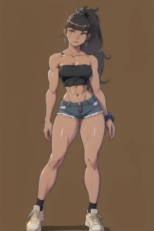 Anime boy, skimpy clothes, barefoot, feet visible, slightly muscular, dark skin, front and back, big ass, small waist, older