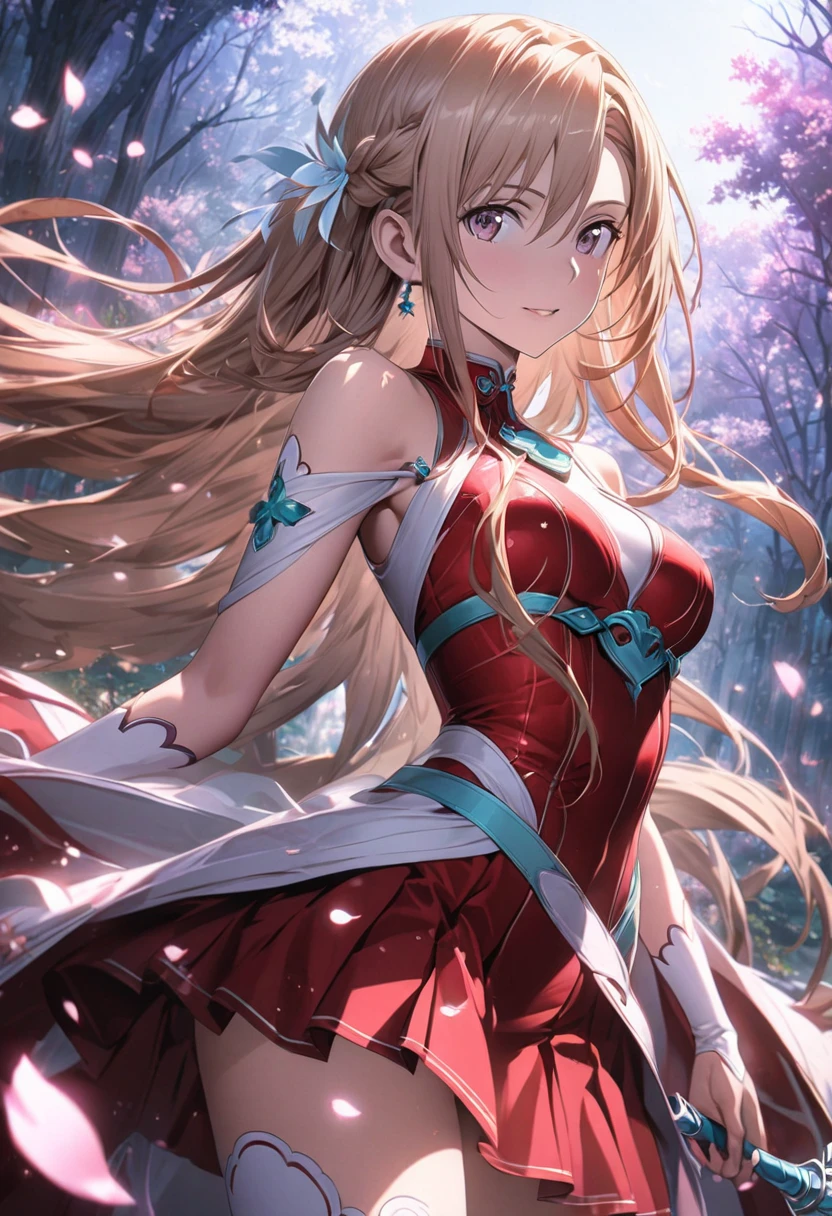 (Anime:1.8), 1girl, standing floating on the water surface, Tiptoe, blonde hair, blue eyes, wedding swimsuit, tiara, Bride Veil, holding a rose, 16-yo,
fantasy forest:1.6, sunlight, drizzle rain, girl in return, fluttering grass, wind,
flowing hair and long robes, cloth fluttering in the wind, confetti,