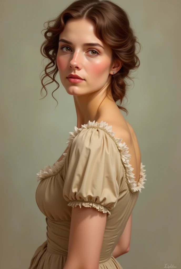 1girl, beautiful teenage girl, very small breasts, short wavy brown hair, portrait, oil painting, modern, realistic proportions, intricate, intricate details, sharp focus