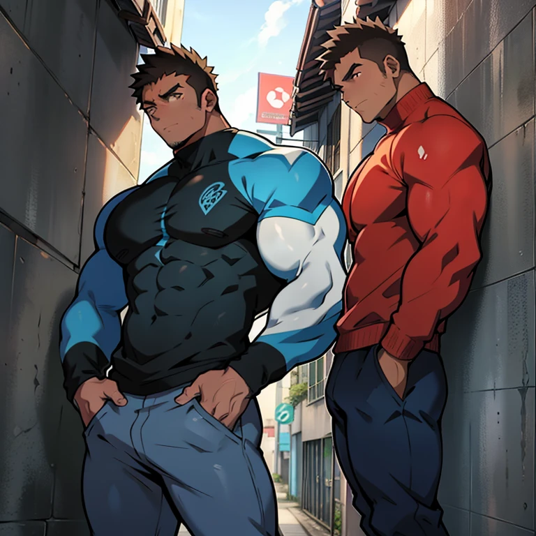 A grownup Ash Ketchum and Brock from Pokémon flexing their biceps under hypnosis with glowing red eyes as they grow into big dumb muscular football jock bros wearing a football uniform and cleats in a locker room. Hyper muscles. Massive muscles. Big biceps. Big triceps. Big traps. Broad shoulders. Big pecs. Bulging crotch. Hyper crotch bulge. Dumber and dumber. Blank stare with open mouth while Saying, "I am a jock.... I obey.... Dumber and dumber.... Yes, Coach.... Huhuhuhuh...." Slumped shoulders. Hypnosis. Brainwashing. Bigger and dumber jock bro. Assimilation. Transformation into big dumb muscular jock bro. Slumped shoulders.