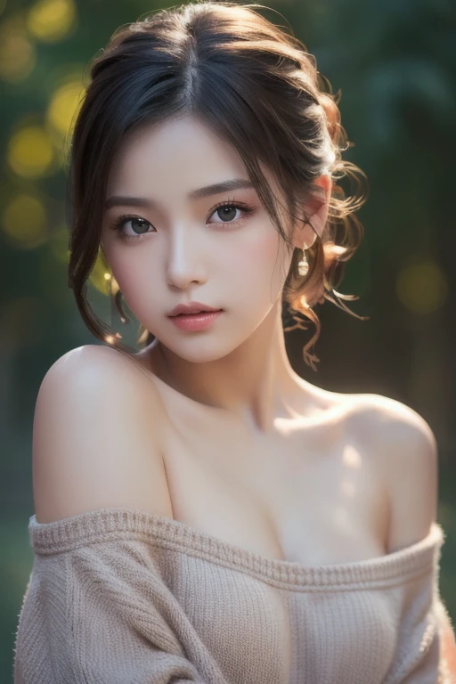 (1ung girls), Extremely cute, ((extremely detailed beautiful face)), Amazing face and eyes, Shining eyes, Pink eyes, (Glossy lips and transparent skin, bare shoulders quality:1.4), (Ultra-detailed), Professional Photography, Realistic portrait, (((Bokeh))), depth of fields,