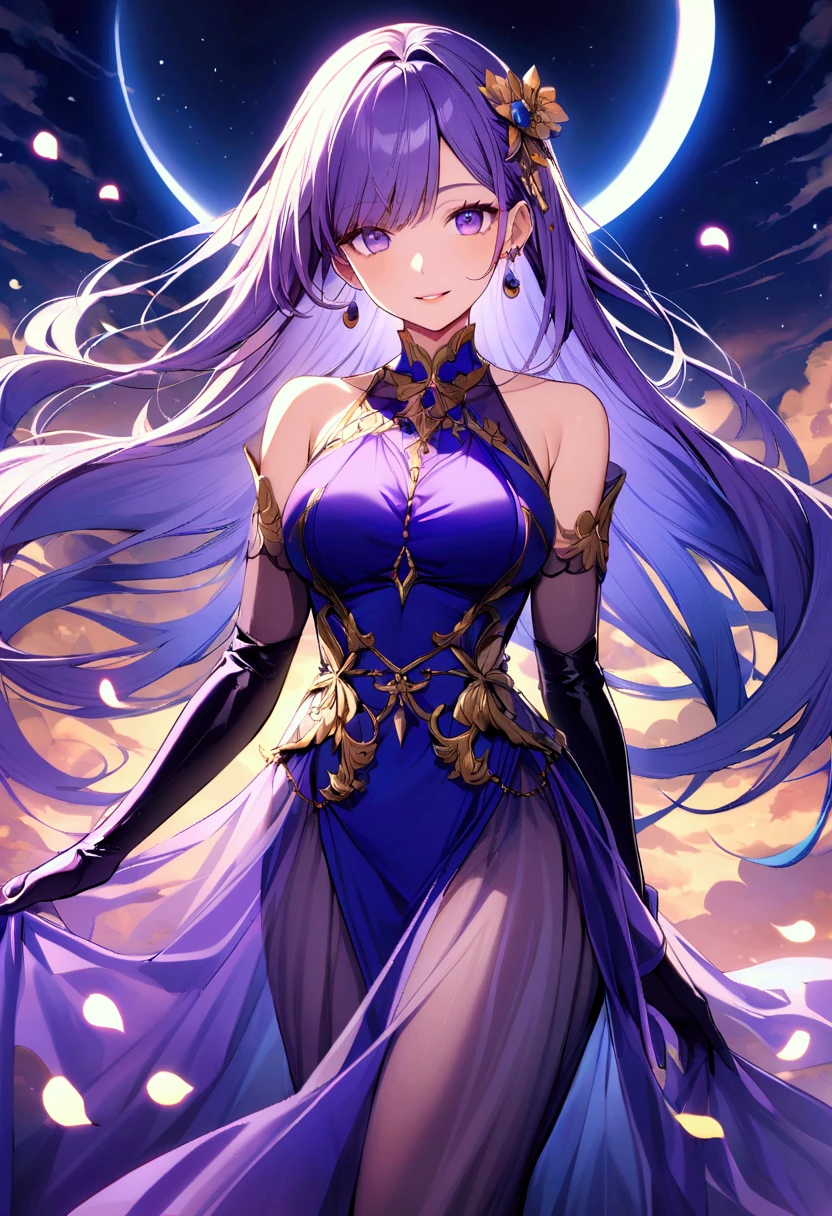 (((masterpiece))), best quality, illustration, 4K wallpaper, cinematic light, Absurdres, protrait of 1girl, long hair, purple crystal hair, glow hair, bloom hair, clothing princess, looking front
