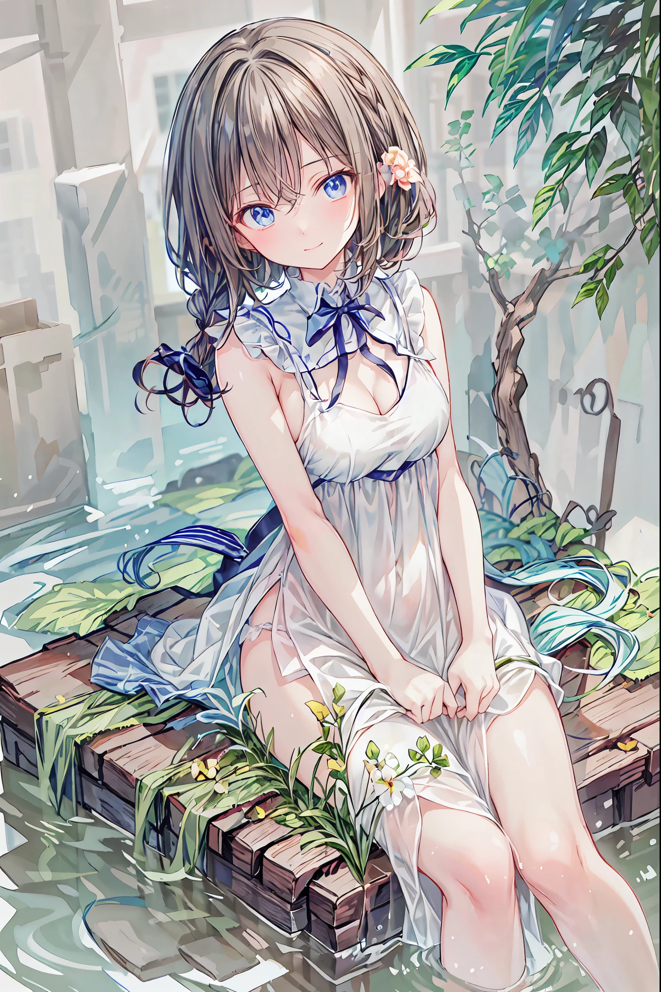 Official art using high-quality hand-drawn watercolor sketch techniques. (best quality,4k,8k,highres,masterpiece:1.2),ultra-detailed,beautiful detailed eyes,A girl with beautiful eyes, everyone, beautiful anime girl, cute anime girl, smooth anime art, anime style, elegant colors, soft lighting, delicate beautiful wet eyes, very coquettish, (beautiful large breast:1.2), (correct hands:1.2),