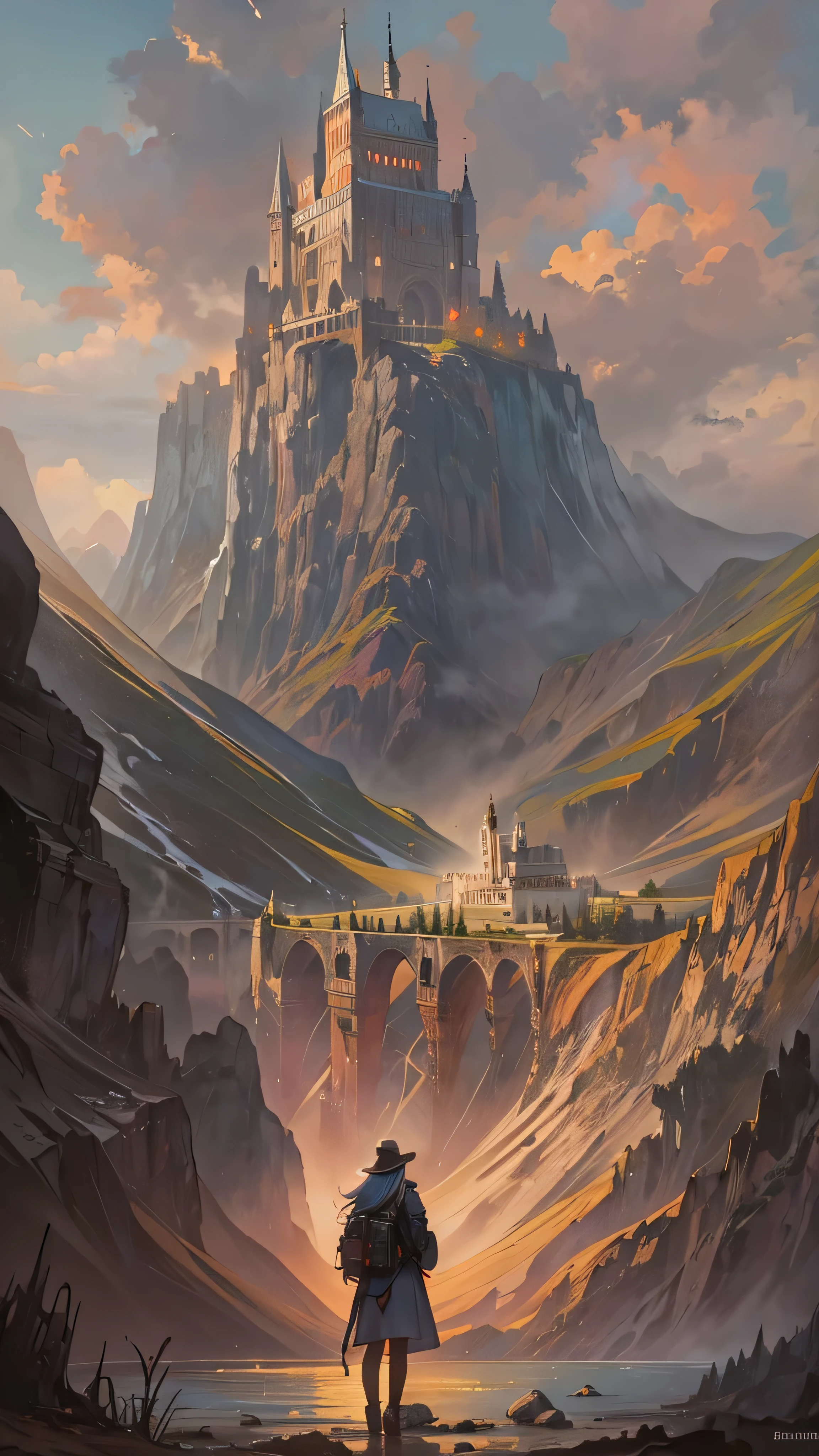 Painting of a man standing in front of a castle on a mountain - SeaArt AI