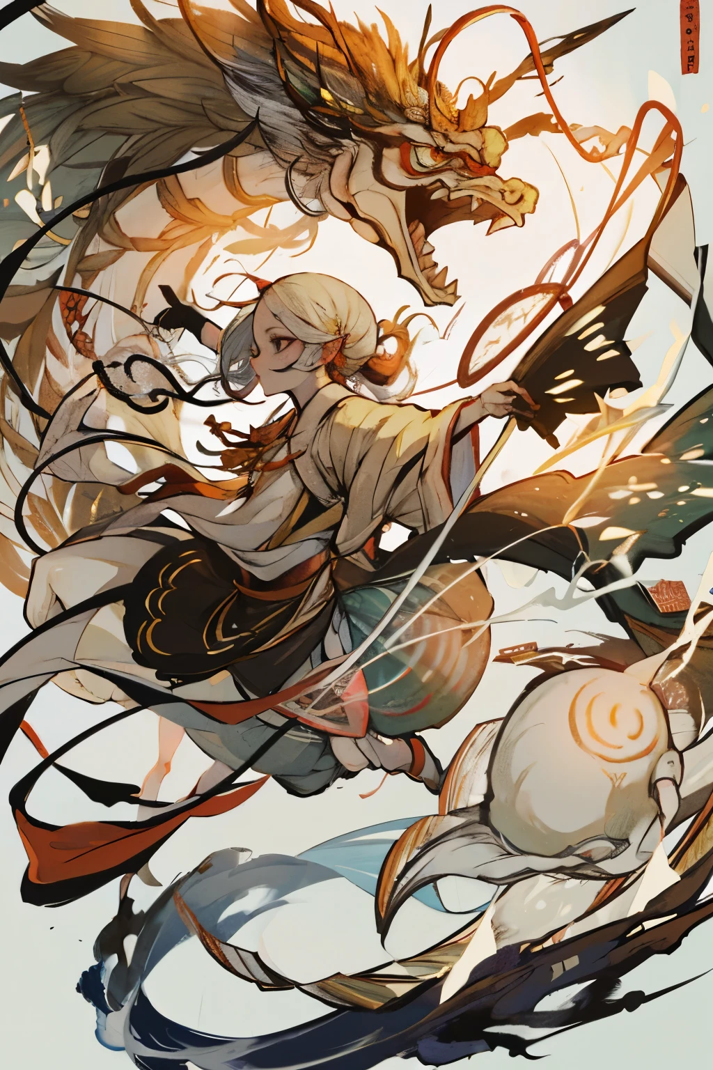 ( best quality :1.2)。 nocturnal ghosts。Dancing in a sea of stars 、 Japan's beautiful dragon。