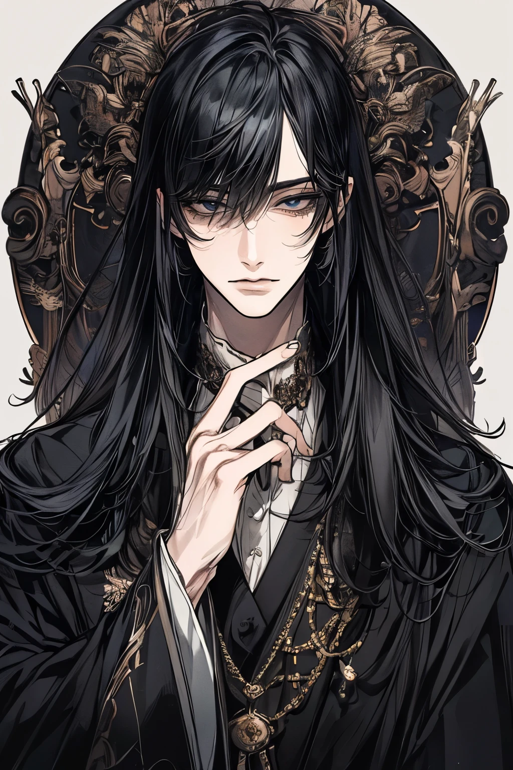 (Masterpiece), ( best quality ), tall Highly detailed , 1 man, PERFECT FACE IN DETAILS, beautiful faces, tall Highly detailed な顔,( Black-haired man:1.3),