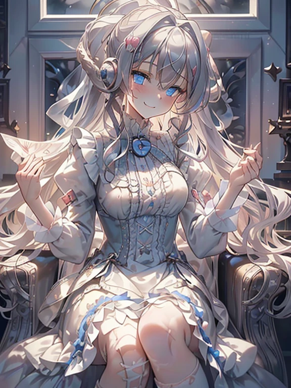 1 doll girl , little doll , ((artificial joint)), cute, sitting, hands behind back, blue eyes ,((in the glass case)) , ((overlooking)), ((underwear)) ,((masterpiece)), ((best quality)), ((ultra-detailed)), (illustration), ((an extremely delicate and beautiful))