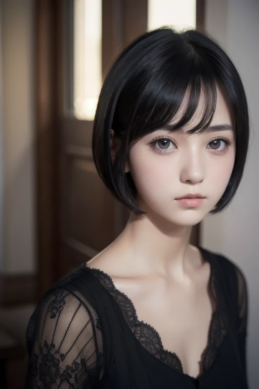 perfect detailed,masterpiece,photographic,8k photo,short hair,black hair,{thick eyeblows},Single,tsurime:1.2,small hoobs,pink ,blue scart,Cross your arms,standing,evening,Eye patch
