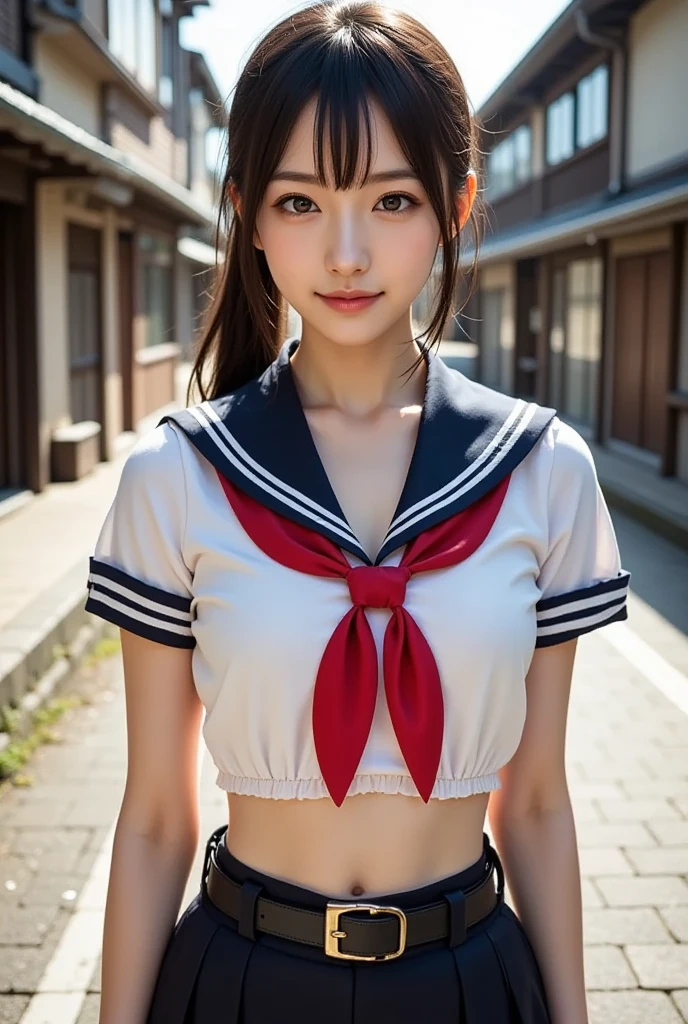 (masutepiece, Best Quality:1.2), 8K, Official art, Raw photo, full body Esbian、Facing up、skinny、14years、small tits、Eyes closed、Deep sadness、Sorrow、look up sky、screeming、 unbelievable Ridiculous, (Upper body, Sailor suit on top、Underwear underneath、serafuku:1.4), Beautiful Girl, Pretty Face, arching back down, cute panty、Gold hair ornament on hair、Cute underwear underneath、close up, School uniform, Short sleeve, gardenia, violaceaess, Teen, Street, Looking at Viewer, Film grain, chromatic abberation, Sharp Focus, face lights, Dynamic lighting, Cinematic lighting, Eyes and faces with detailed, Bokeh background, (1 dark red bow tie:1.2)