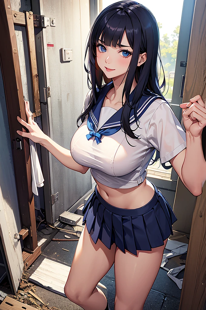 (masterpiece), best quality, 1girl, she is eight years old, , young girl, She is short, flat breast, black hair, very long hair, looking at viewer, she doesn't be wearing bra, Nipple protrusions push up the uniform, she doesn't be wearing panties,
White sailor suit with short sleeves, micro length sailor suit, belly button, breasts are visible between uniform and stomach, Nipples protruding through the sailor suit, covered erect nipples, The material of her uniform is so thin that her breasts are clearly visible, under breasts are visible lower the uniform, (under boob:1.5), flip up sailor suit by herself,
Navy blue pleated micro skirt, micro mini skirt, Super short length skirt with V-line visible, super low rise micro skirt, her crotch is visible because her skirt is too small, pussy is visible, white thigh high socks, her skirt is not turns up, no pubic hair,
behind the building, There's a passerby behind her, blush, Alley, down town, Low angle from the front, she folds hands behind the back,