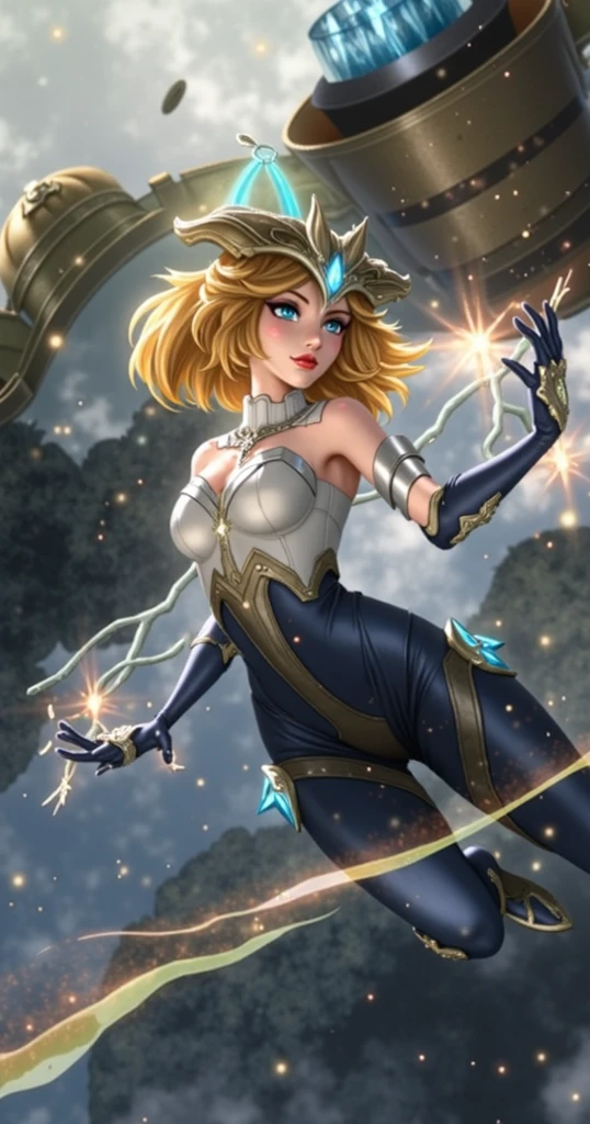 Lily James open thighs,Power Girl manspread,shoot from below,coverd nipples,camel_toue, blue boots, (thigh white long-sleeved legless body suit with an oval-shaped) (circular cleavage-exposing cut-out on her chest), (circular golden brooch and thick lasso on her left shoulder),red cape and belt, blue gloves,blond short hair,