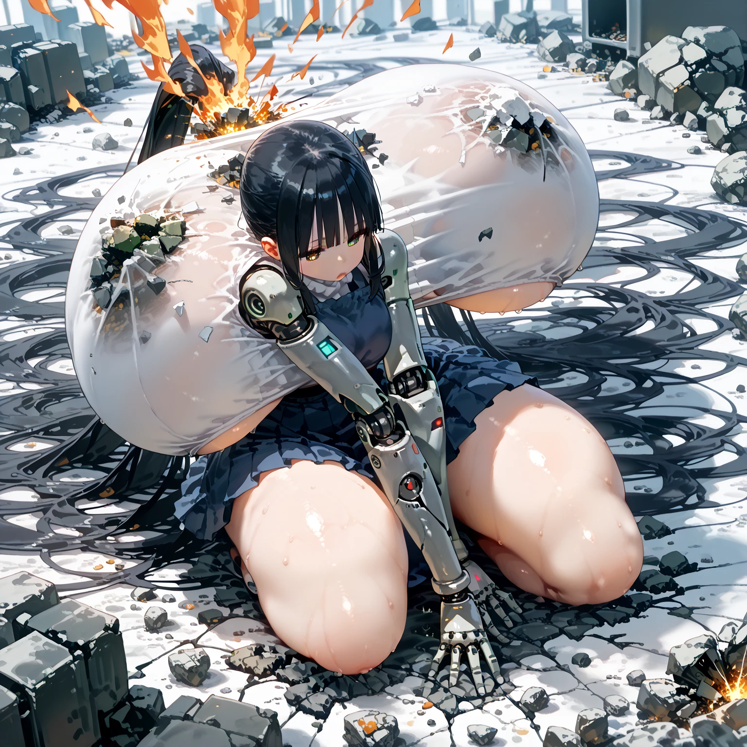 (masterpiece:1.5), (最high quality), (unreality, High resolution: 1.5), (8k), ((slim woman:1.5)), girl,14 years old, (((wounds and bloody skin:1.6))), dirty skin,((black hair)), (((android woman))), slightly droopy eyes, ((huge breasts:1.6), (saggy breasts:1.5)), (((vaginal anatomy,vaginal incision,Vaginectomy:2.0))),(NSFW:1.5),((Raped by a machine)),((raped by a precisely made machine:1.7)),(Cruel殺人,rape and murder,assassination,strangle:1.6),(intensely violent:1.3),((concentrate, vaginal hole,urethra, (it's wide open , wonderful , high quality :1.5),((crying face)),Hug me tightly to your chest、breast milk comes out, sperm bukkake, bloody chest, bloody abdomen,(((Cruel,terrible,horrific murder scene))),my shirt is torn,(Attacked in underground ruins), (NSFW:1.5),anal development, anal rape,destruction,((anal modification)),((anal expansion)),((Multiple genitals inserted into the anus)), ((Thick genitals penetrate the anus:1.7)))