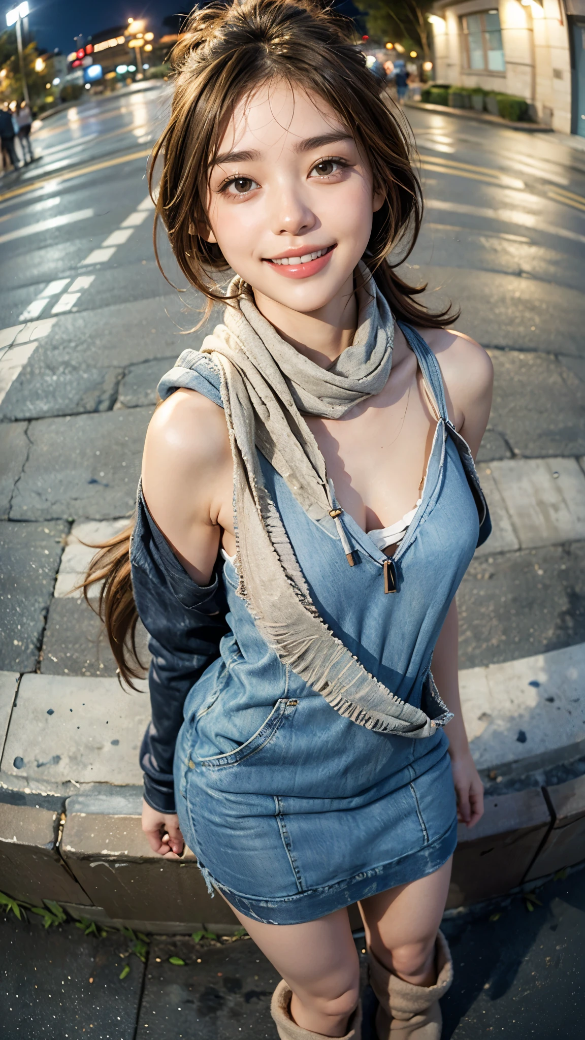 Top-quality Realistic,Official art,Highly detailed CG Unity 8k wallpaper,ultra-detailliert,hight resolution,Physically-based rendering,Magnificat,finely detail,masterpiece,Best Quality,ultra detailed,Mature beauty,Beautiful women,1girl,moist lips,sexy lips,Sexy smile,Gentle smile, 20 years old, Beautiful bare skin,Smooth bare skin, big well-shaped breasts, beautiful cleavage,beautiful Mature body,swept bangs,(french braid:1.3), beautiful detailed eyes,model shoot style,Japanese Idol,Half-body, ((Santorini's Oia district)),(With the streets of Oia in the background),BREAK,((Plaid cotton sleeveless one piece long dress with front zipper and transparent material:1.3)),BREAK,model pose,standing position,Delicately expressed eyes,cute smile,A gentle smile like a goddess,walking-model pose,shoot from below,((Extreme close-up)),