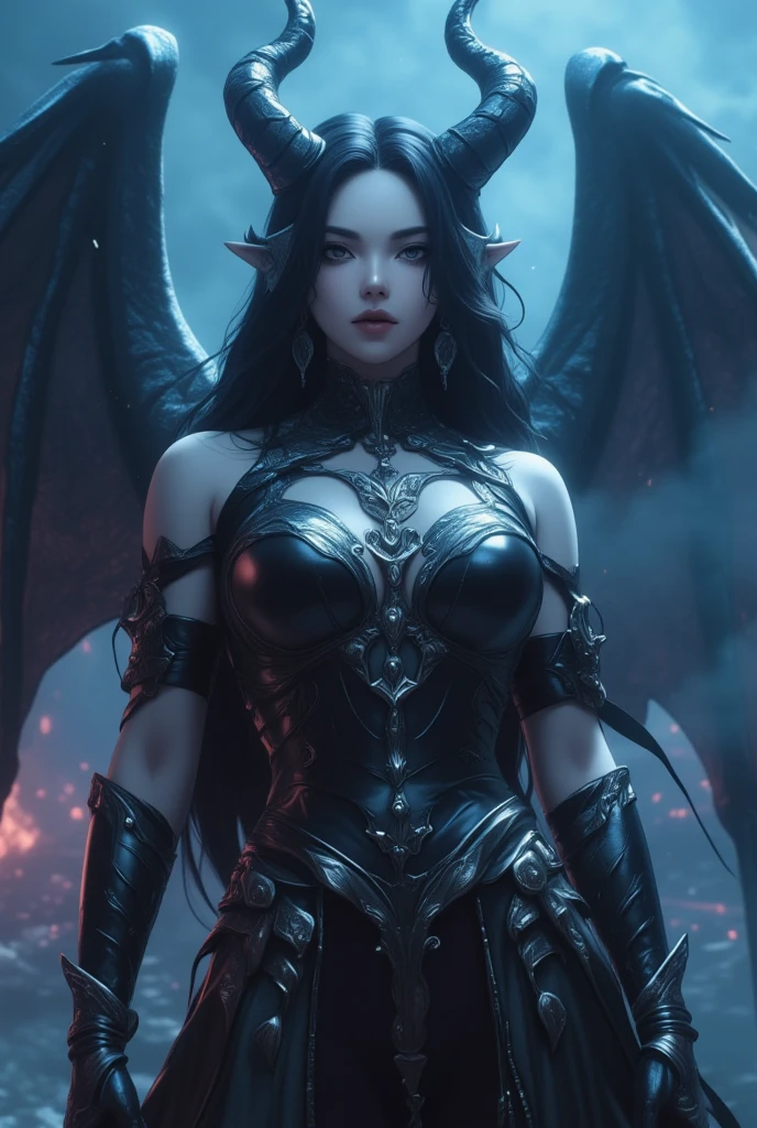 Title: Cover Art for "O Clã: Reino das Sombras"
Description:
"Create a dramatic and captivating cover art for the anime titled 'O Clã: Reino das Sombras.' The cover should feature the following elements:
Central Focus: A powerful and imposing figure representing the leader of the Dragon Clan, Kaida, in her intricately detailed battle attire with dragon symbols. She should be in a commanding pose, exuding strength and authority.
Background: The background should depict a dark and mysterious realm with a dramatic and stormy sky. Include elements of shadowy landscapes and towering mountains to reflect the 'Reino das Sombras' theme.
Supporting Characters: Surround Kaida with key members of the Dragon Clan in dynamic action poses. Show a few warriors in battle-ready stances, with one wielding a spear, another swinging a sword, and an archer ready to shoot.
Title Text: At the top or bottom of the cover, prominently display the title "O Clã: Reino das Sombras" in bold, stylized font that fits the fantasy theme. The text should be ornate and dramatic, perhaps incorporating dragon motifs or shadow effects.
Atmosphere: The overall atmosphere should be epic and intense, with high contrast between light and shadow to emphasize the conflict and grandeur of the story.
Color Scheme: Use a color palette with dark tones, such as deep blues, purples, and blacks, accented by fiery reds and golds to highlight the central figure and important elements."