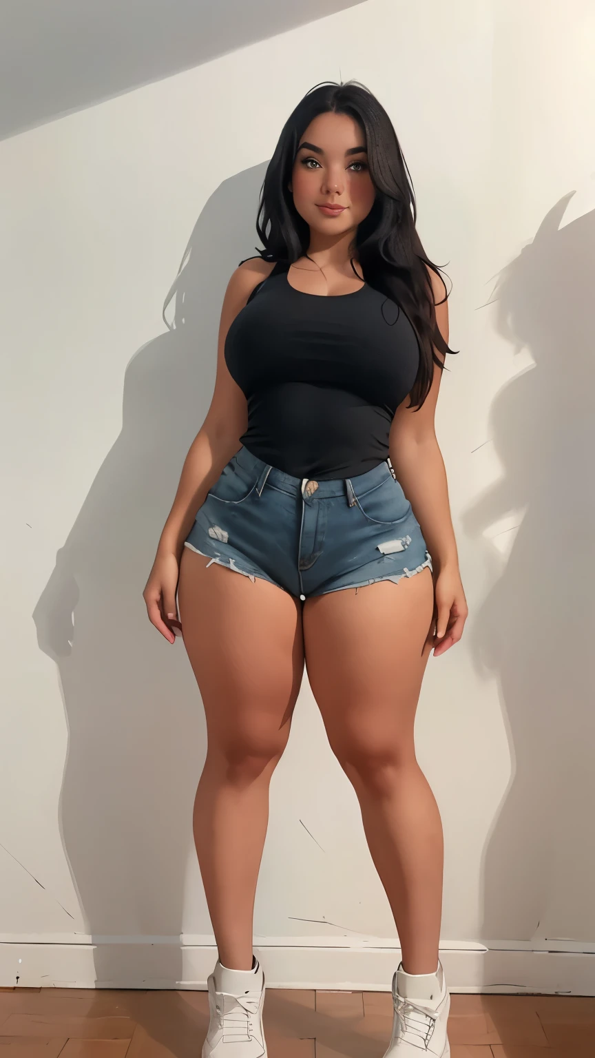 She has a curvy body, with breasts, accentuated thighs and hips.
blue eyes
She's barefoot
full body photo
hyper realistic
She is standing
8k
short black hair
Caucasian skin
intricate details
She usually wears a black sweatshirt, jeans and a crucifix
brown eyes
is on tiptoe
albino skin
photorealistic
cinematic lighting
masterpiece
clear glasses, perfect feet