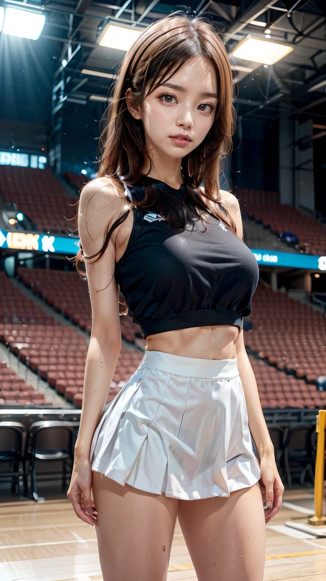 (RAW photography、top-quality)、(hentail realism、Photorealsitic:1.3)、top-quality、tmasterpiece、Extremely Delicately Beautiful、A highly detailed、NSFW、show a nipples, A sense of unity、2k wallpaper、magnifica、Beautiful face in every detail、tmasterpiece、Light smile、top-quality、Highly detailed ticker Unity 8K wallpaper、hugefilesize、ultra - detailed、A high resolution、The is very detailed、Female 1 Person、Slim body、D-cups、(Black tights top:0.7)、(Pink skirt:1.2)、(Bun hair)、(A brown-haired)、Look at the front、Sharp focus、facial closeups、PureErosFace_V1:0.8 Short hair、