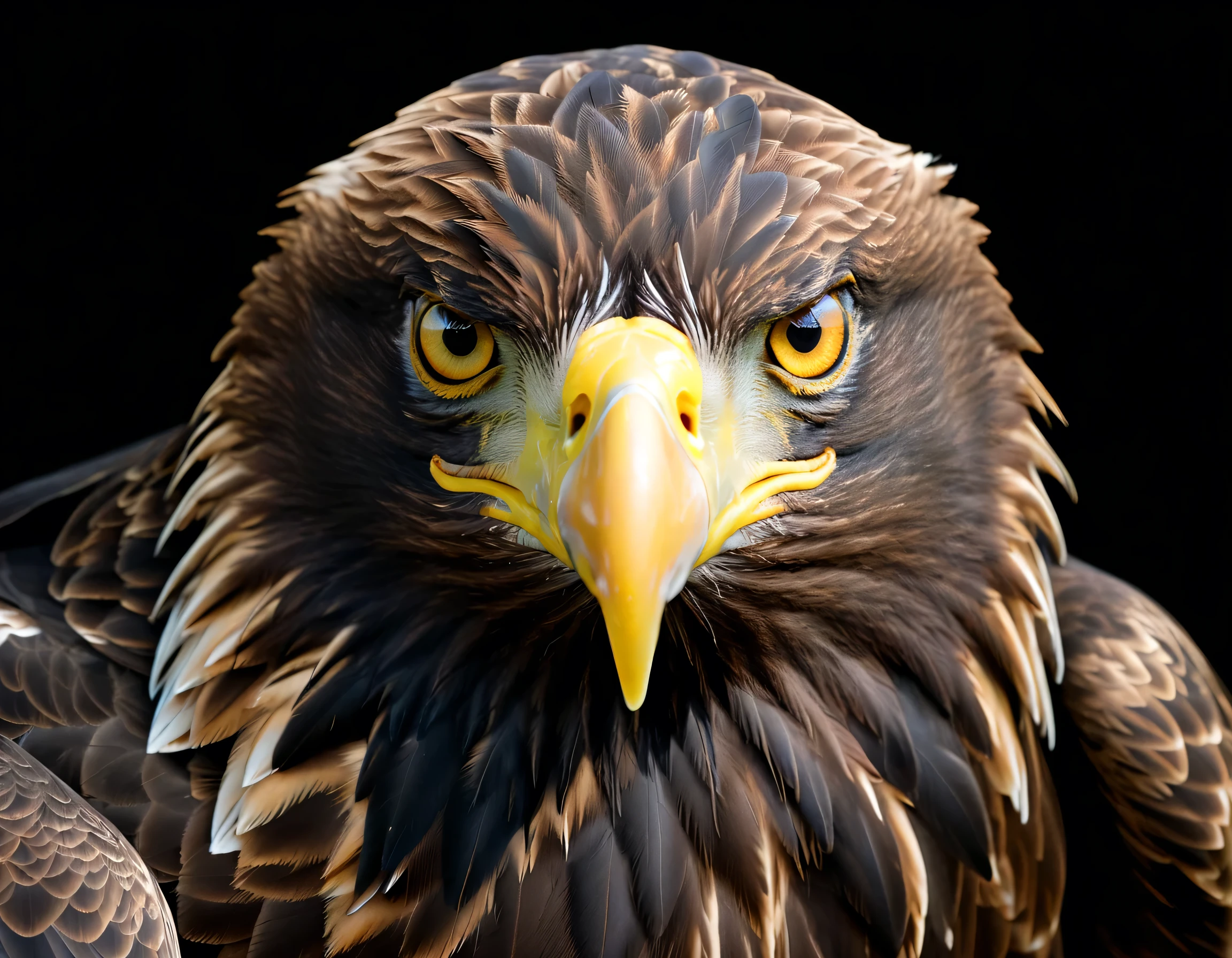 arafed Eagle with yellow eyes and a black background, Eagle head, head of an Eagle, with the beak of an Eagle, beak of an Eagle, Intense expression 4k, angry expression, Intimidating gaze , severe predator expression , Eagle beak, an Eagle, Eagles, Intense expression, second Eagle head, Eagle, Falcon Bird's Face , aggressive expression , Visually angry