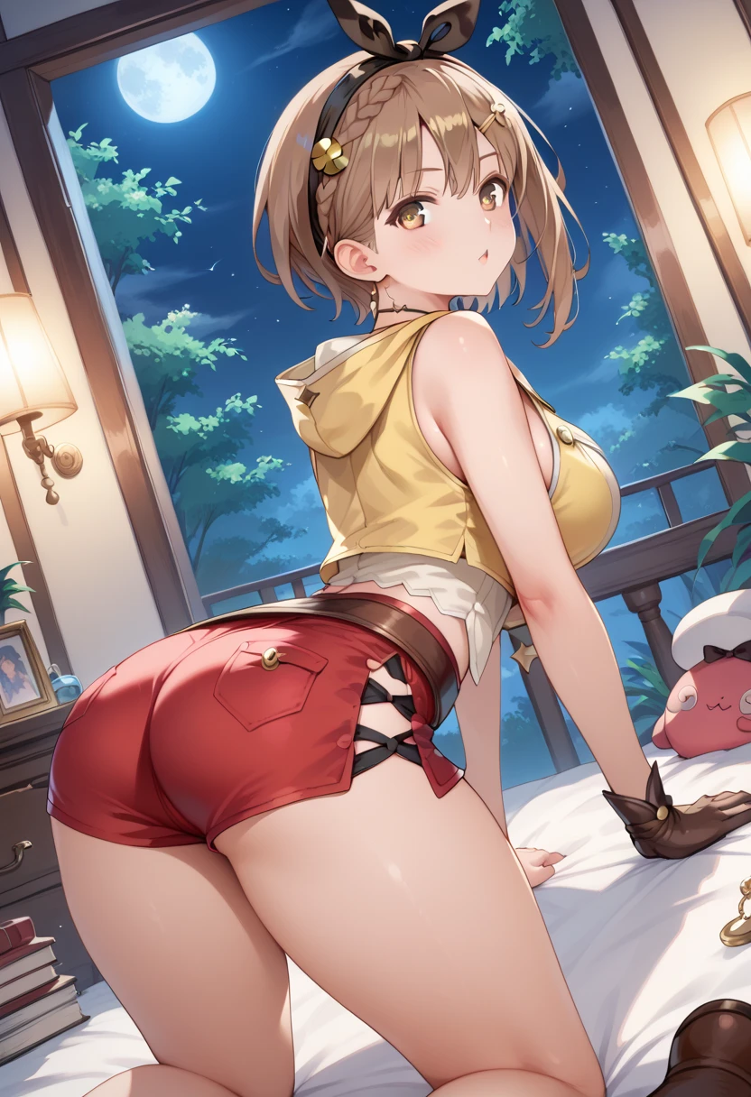 beatrixamerhauser, beatrix amerhauser, long hair, blue eyes, blonde hair,ponytail, (medium breast:1.2), BREAK japanese clothes,kimono,wet kimano, yukata,cleavege,neckline,black choker, BREAK looking at viewer, BREAK outdoors, onsen,night,steam,wet,stars,starfall,hot water, BREAK (masterpiece:1.2), best quality, high resolution, unity 8k wallpaper, (illustration:0.8), (beautiful detailed eyes:1.6), extremely detailed face, perfect lighting, extremely detailed CG, (perfect hands, perfect anatomy),full body,transparent kimano,long legs,from below,stockings,stocking suspenders,no bra,wet panties,show panties,camel toe,naked shoulders,from behind, back view shot, bend over