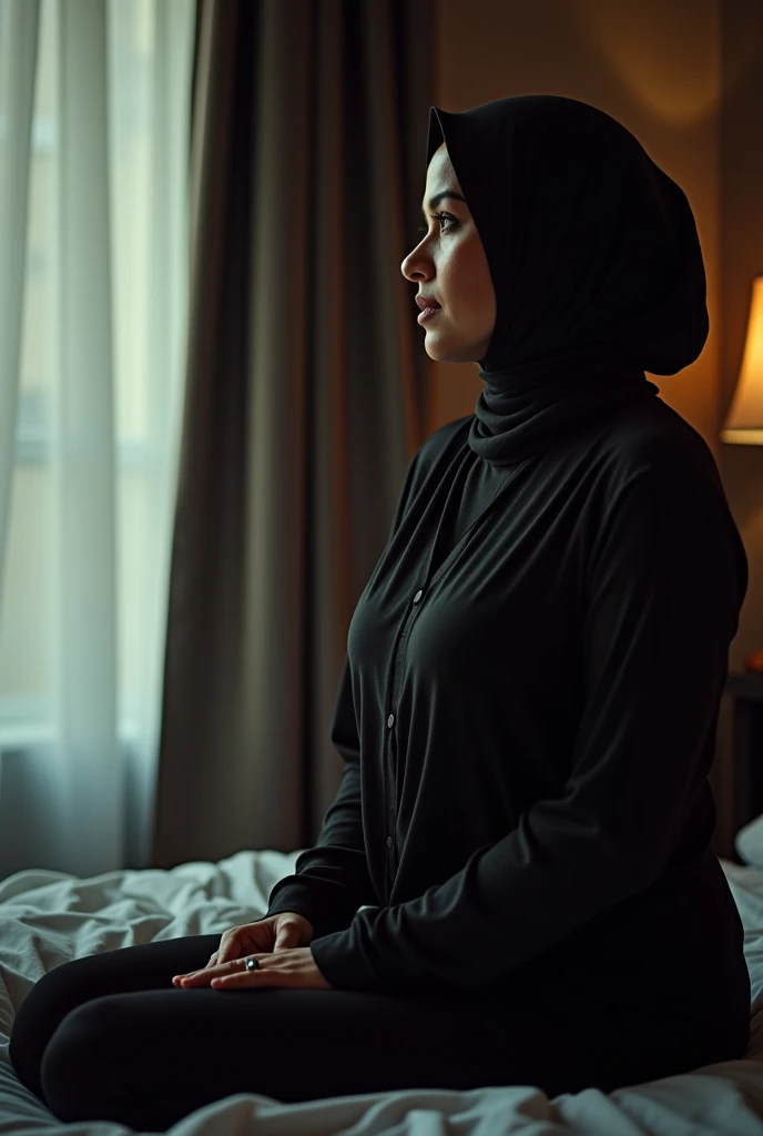 Muslim girl who has Big breasts hai ass wear black hijab, she looks sensual and shapely sex with a hindu muscular guy in bed and And a man is watching them having sex. 