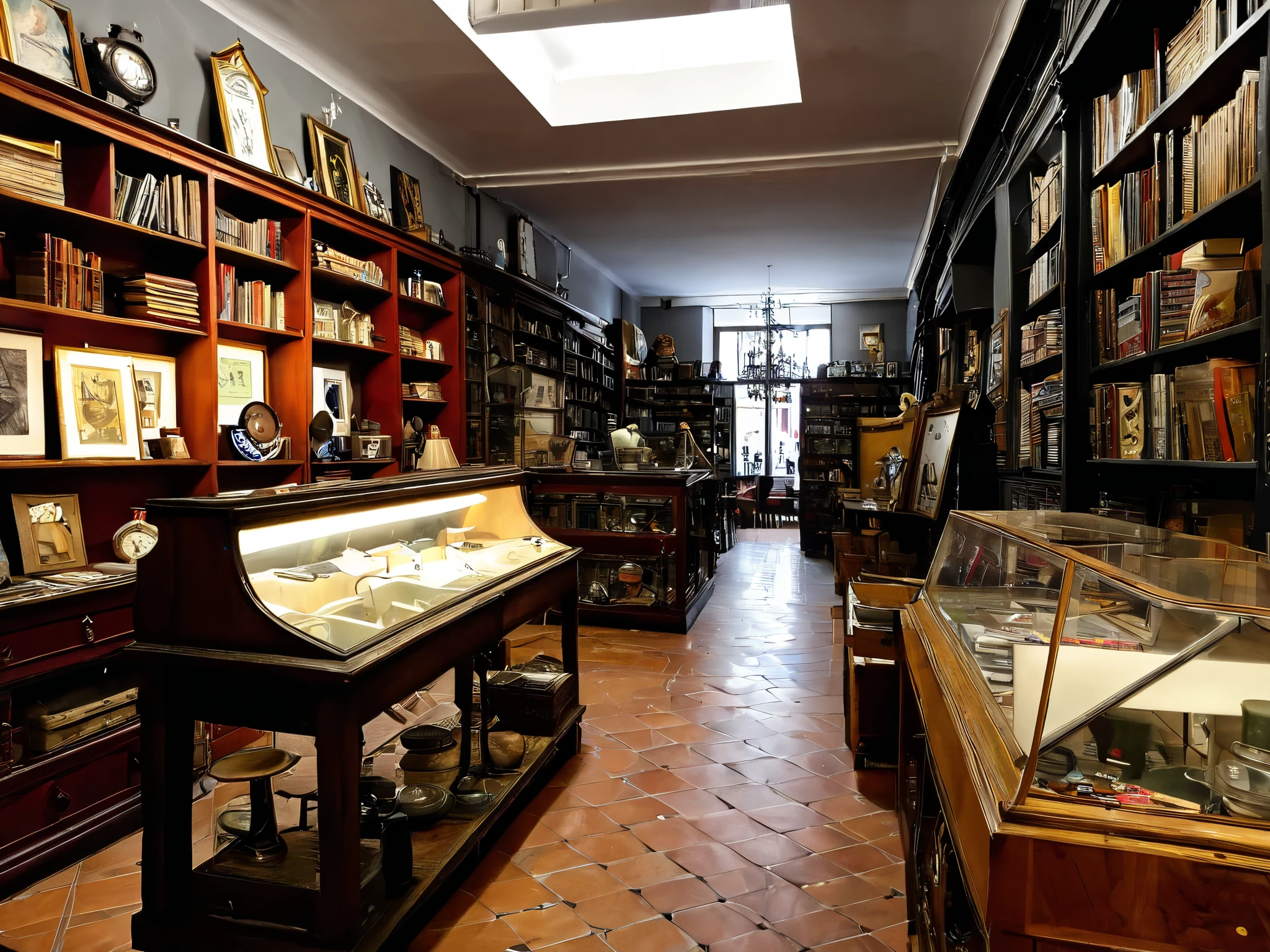the interior of an old antique store in El Rastro in Madrid on a dark and gray day