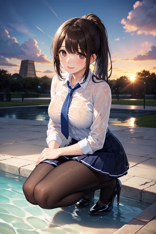 巨作、最好质量、1girl in、Young girl、Brown-eyed、shorth hair、Happy smiling face、shinny skin、(Nice leg line:1.3)、thin-waist、huge breasts
BREAK
school uniform、necktie、(pencil skirts)、high heels
break
(((pools))),depth of field,watch audience,squatting down,from behind and be,Upper body body,Sexy legs、((((nights)))).