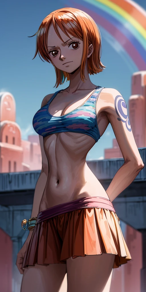 masterpiece, best quality, highres, 1girl, misty (pokemon), orange hair, solo, shorts, suspenders, side ponytail, orange hair, midriff, yellow crop top, navel, short hair, denim, denim shorts,, Under Boob, small breasts, Externally expanded Chest,laying with pokeballs.