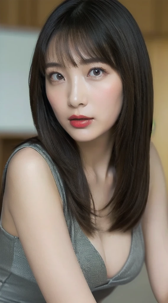full-body shot，High target necked knitted dress an asian japanese woman，40 years old，big eyes，elegant temperament elegant temperament，best quality), Practical, (The real situation,40 years old， There are intricate details, 景深内容Very detailed, This is a perfect face, Perfect body, Large Model, Mature woman, High target, Leg length, ，High target heel，outdoor，Bokeh，Long eyelashes,深色Eyeshadow，涂Lipstick，Heavy makeup face，Very detailed,Middle-aged women,(Hanging),Upper limbs, cosmetic, (Lipstick: 1.1), (Eyeliner: 1.2), mascara, Eyeshadow, curly, Ear nipple rings, necklace, Black greasy pantyhose, Huge breasts,Long-legged pantyhose，
