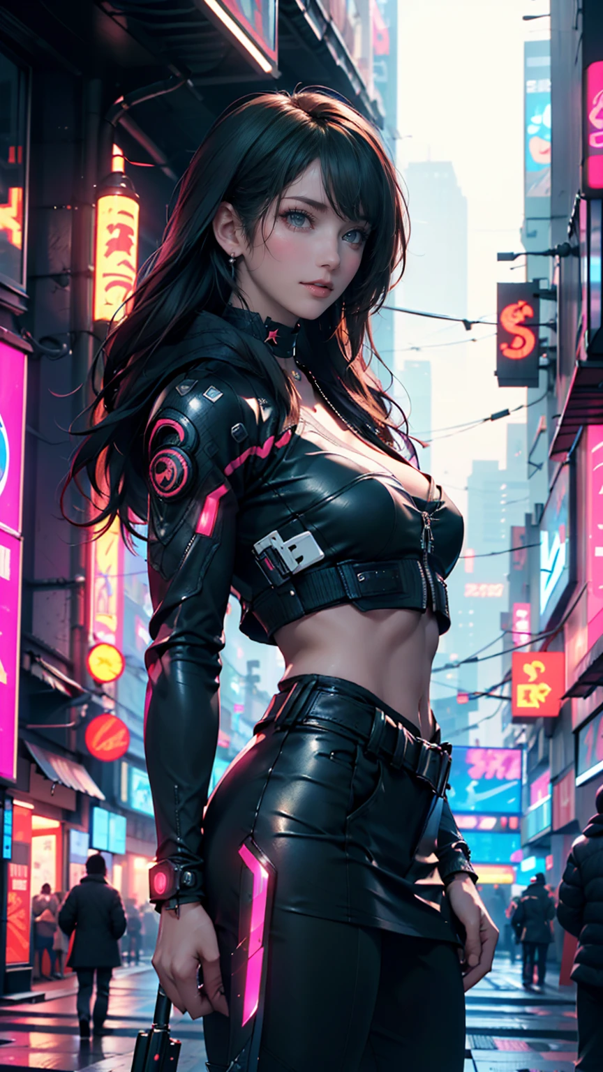Beautiful hyperrealistic photograph of cute asian cyberpunk girl, wearing colorful cyberpunk clothes, cluttered Blade Runner background, dynamic pose, concept art, By Brian Froud and Carne Griffiths and Wadim Kashin and John William Waterhouse, intricate detail, 8k post-production, High resolution, super Detail, trending on ArtStation, sharp focus, studio photos, intricate detail, depth of field, f/2.8, cinematic illumination, dark shadows.