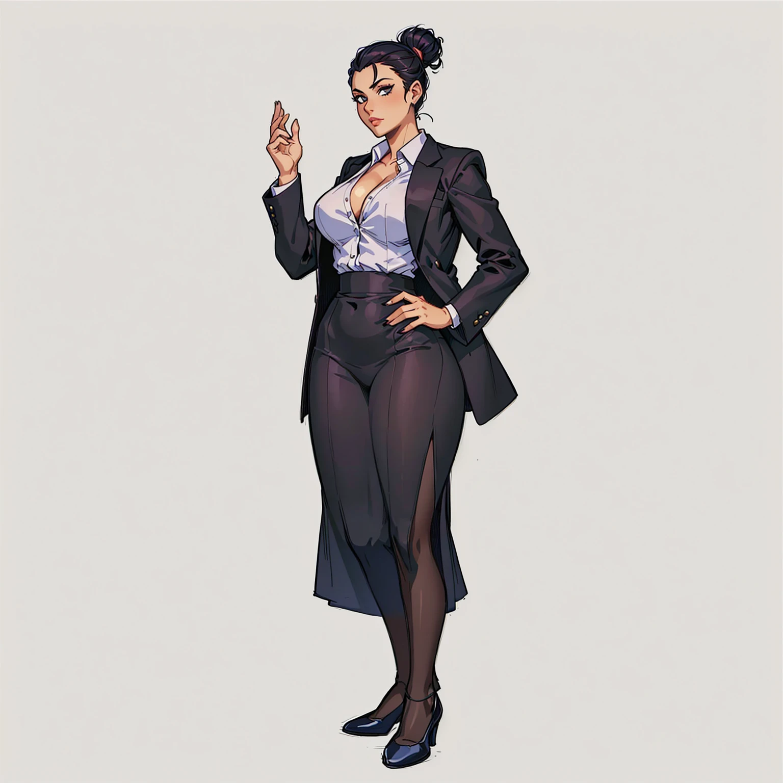 cartoon drawing of a woman in a suit and tie posing for a picture, full body portrait of a short!, wearing a strict business suit, !!full body portrait!!, gordon freeman as a woman, anya from spy x family, business attire, androgynous vampire, fully - clothed!!!, (sfw) safe for work, madonna genderbend elegant, no necklace