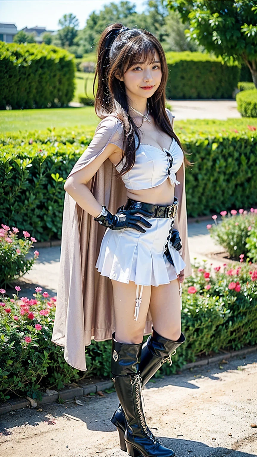 masterpiece, best quality,8k,highestres, absurdres, extremely detailed, nico robin, 1girl, solo, looking at viewer, long silky hair, she wore a revealing cowgirl outfit consisting of a purple cleavage-exposing corset and matching miniskirt, and a white fur-lined coat paired with a white cowboy hat and white high-heeled boots, full body shot, (Egypt background),///,
