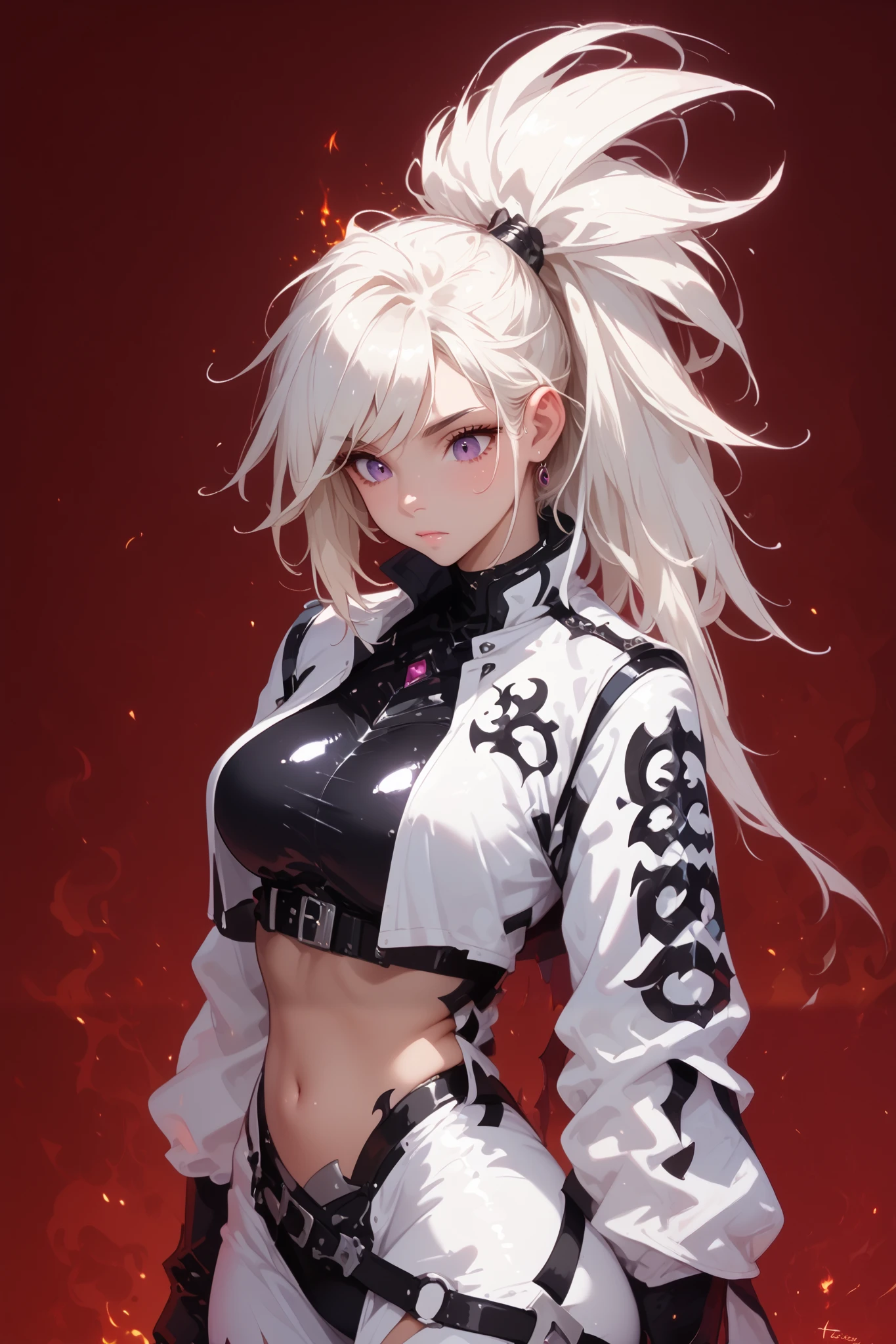 Anime girl, sexy figure, nice body curves, large breasts, wearing a knight armour, long black hairs, purple eyes, dragon scales and dragon wings, dragon wings, Fire, weapon, showing off her figure, looking down, down view, giving sexy hand stand poses, sitting down, simple dark background.