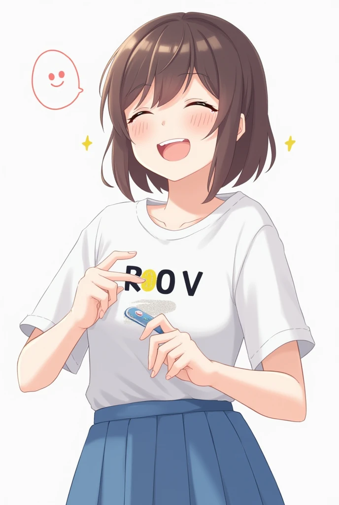 1 girl,heart-shaped pupils, put your hand on your face, peace sign, (brown hair), (blue eyes), (short hair), ((hime hair)) (blush:1.1), necklace, Upper body, trembling, Sweat, Sweatdrop, heart, (speed line:1.1), ((Flat milk)), ((heavy breathing:1.3)), like, heart, blue croptop, embarrassed, ((embarrased expression)), Yandere, ((LOLI)), blue string bikini bottoms, (YOUNG), simple baby blue backgroun