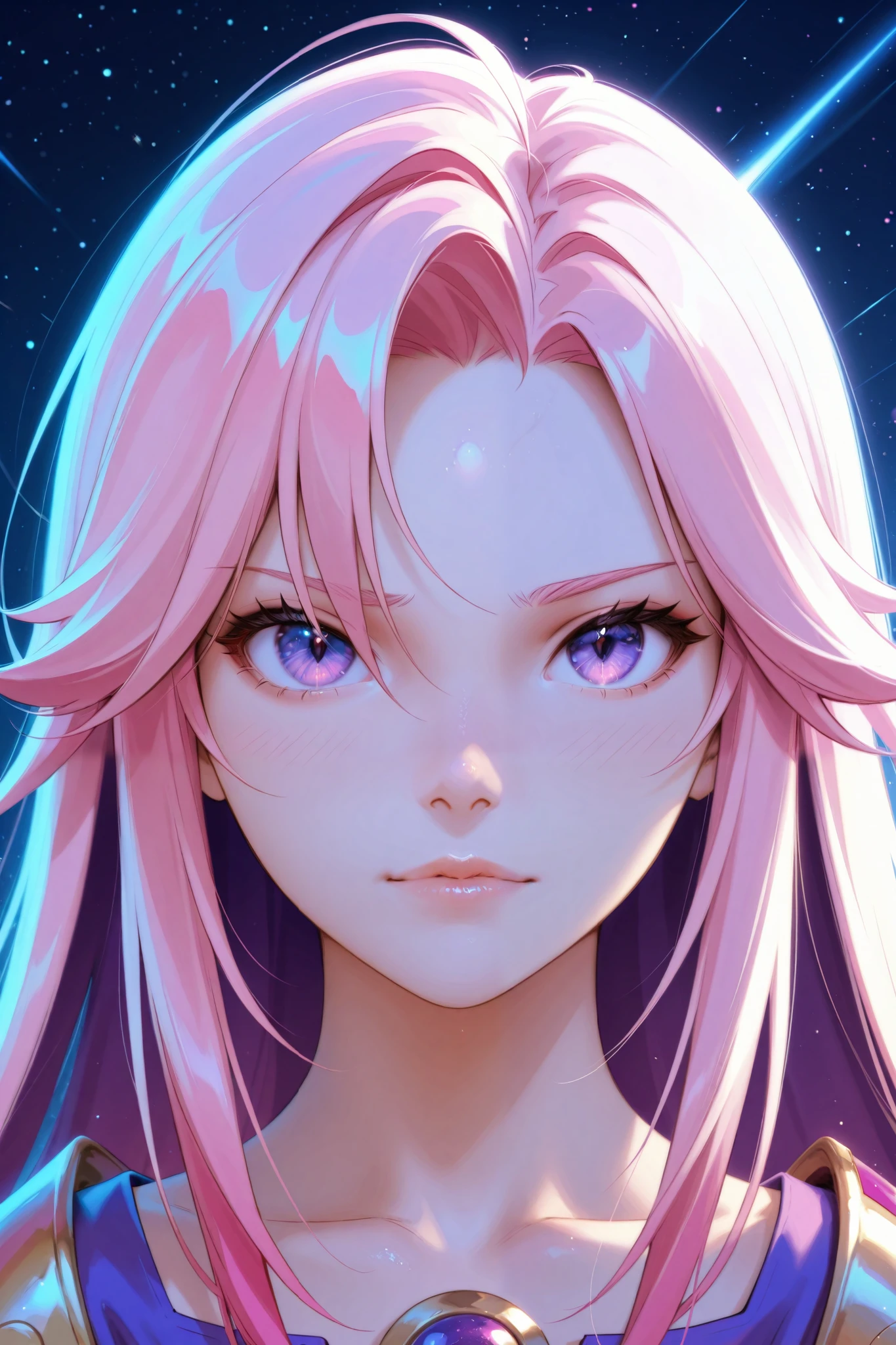Close-up de uma mulher com cabelo colorful e colar, Anime Girl with Cosmic Hair, The soft vitality of Rossdraw, Gouvez style art,  fantasy art style , colorful], vibrant fantasy style, Vibrant Ross cartoon, cosmic and colorful, guweiz, Colorful digital fantasy art,  stunning art style , cute anime style,  white skin , subtle