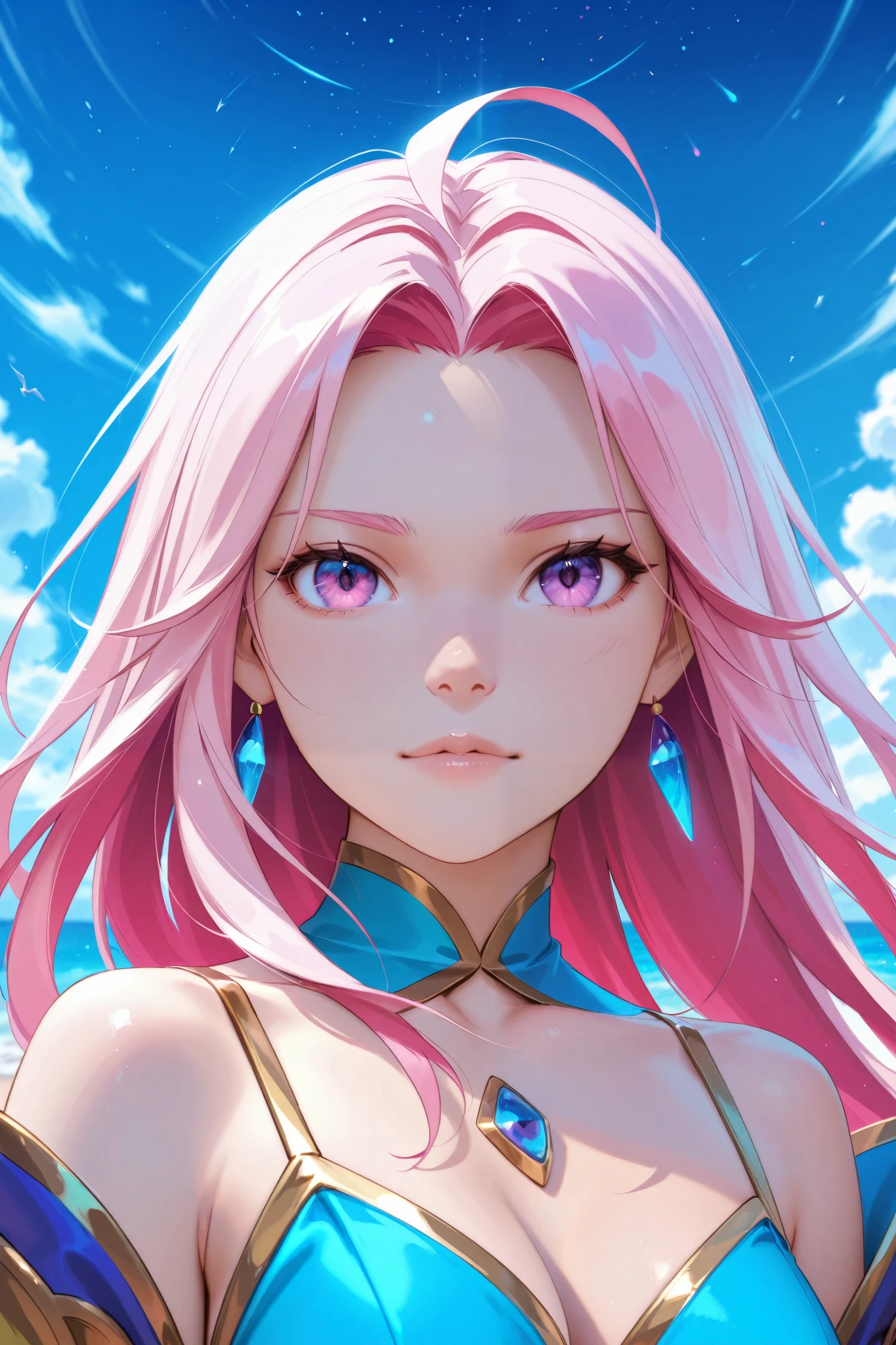 Close-up de uma mulher com cabelo colorful e colar, Anime Girl with Cosmic Hair, The soft vitality of Rossdraw, Gouvez style art,  fantasy art style , colorful], vibrant fantasy style, Vibrant Ross cartoon, cosmic and colorful, guweiz, Colorful digital fantasy art,  stunning art style , cute anime style,  white skin , subtle