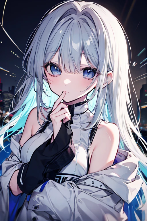 (Fine and beautiful eyes)、long hair,Long, blue-gray hair,Two moleole under the eye,Beautiful purple eyes,Detailed eyes,Detailed face,Large breasts,Black Hoodie、Thin legs,Long black boots、High resolution eyes、Jewel-like eyes、Straight Hair、Minimally revealing clothing、Short, oversized black shorts、Shorts that cover the knees,Extreme Detail、High resolution、Shining Eyes
