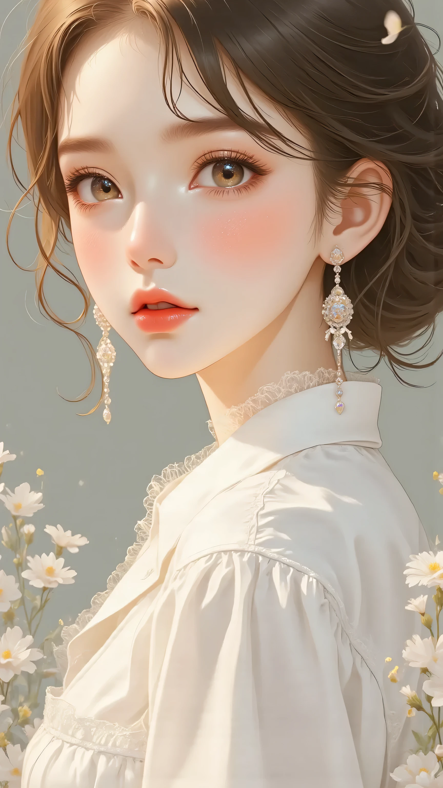 A stunning portrait of an elegant asian woman, showing off her impressive cleavage and curvy buttocks. Her perfectly symmetrical eyes seem to shine under the soft, edge ambient lighting, projecting a warm glow on your hyper-realistic skin texture. 8K DSLR Camera Captures Every Detail, from the subtle brush strokes similar to those of an oil painting to the layers of shadows reminiscent of the work of Carne Griffiths.. The Fujifilm XT3's high-quality sensor produces a masterpiece with rich, Deep colors and sharp focus draw the viewer in. The composition is perfect, Adhere to the golden ratio, creating a feeling of balance and harmony. This award-winning photograph is a true masterpiece., reminiscent of the captivating art of Jeremy Mann.