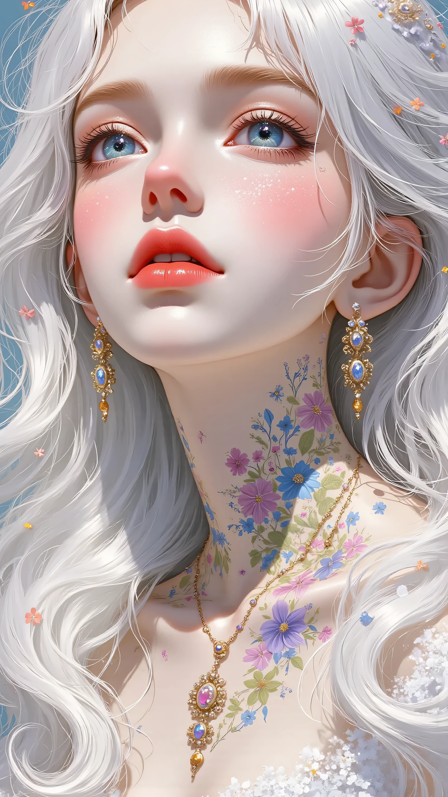 Expressionist artwork image of a single floating ceramic head, face, korean woman, colorful, color splash, neon colors, make it weird and gallery worthy