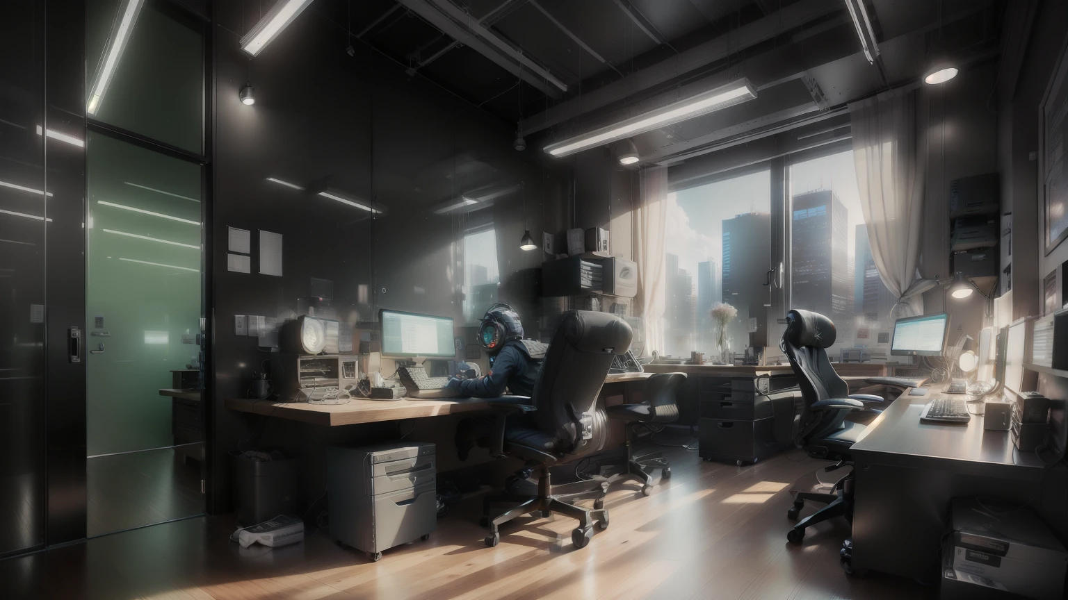 base、 office、 Computer 、 multiple displays、